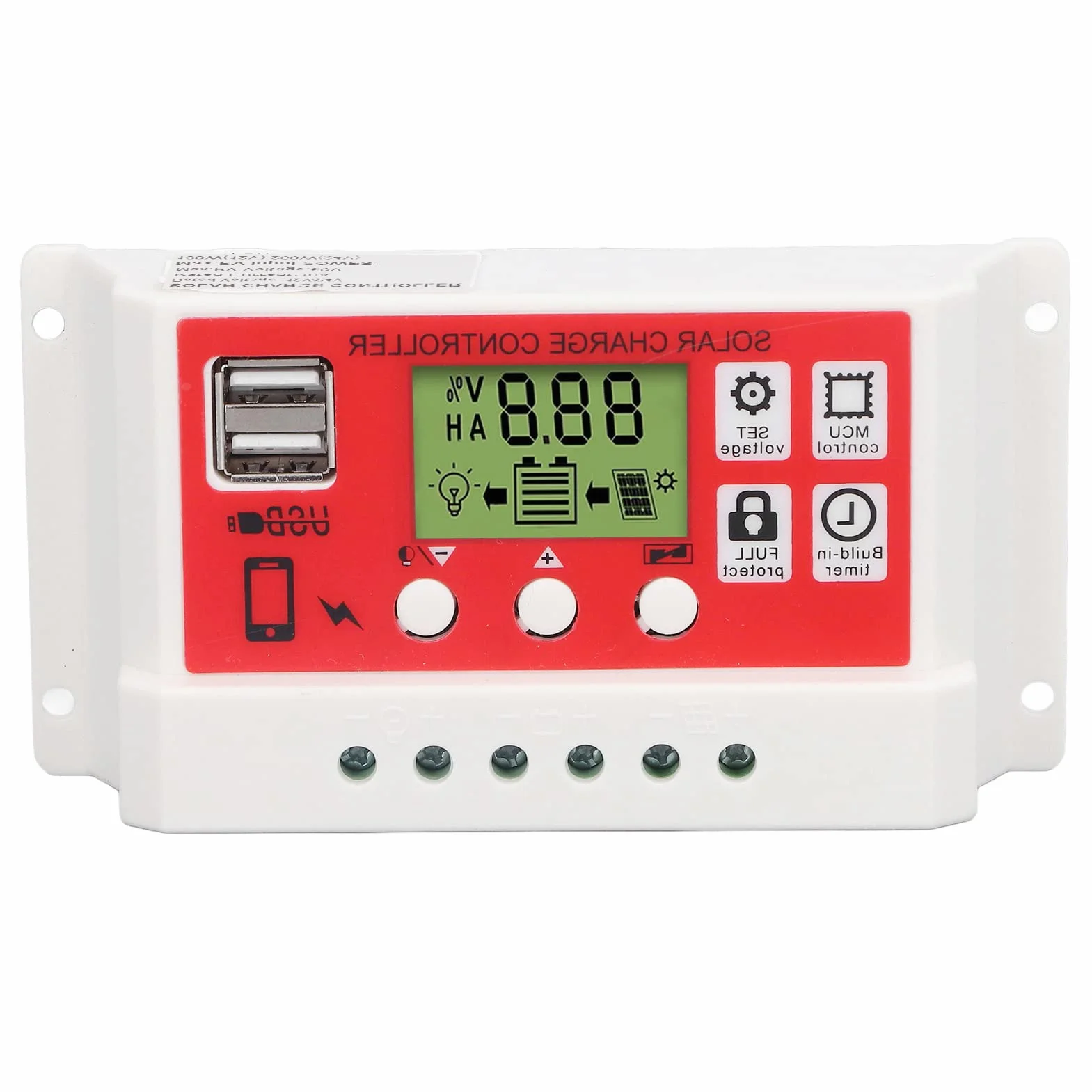 Kontroler akumulatora fotowoltaicznego, wysoka wydajność, inteligentny, 3-fazowy regulator obwodu PWM, regulator ładowania słonecznego 12 V/24 V do systemu zasilania (10 A)
