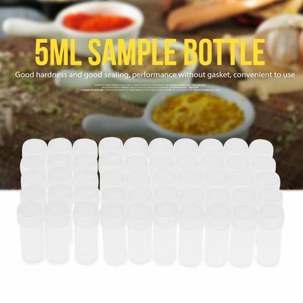 50 sztuk plastikowych butelek na pr¨®bki, 5 ml Ma?a przezroczysta butelka, przezroczyste butelki podr¨®?ne, z pokrywkami, do ?adowania pasty, cia? sta?ych, nasion, przedmiot¨®w ziarnistych