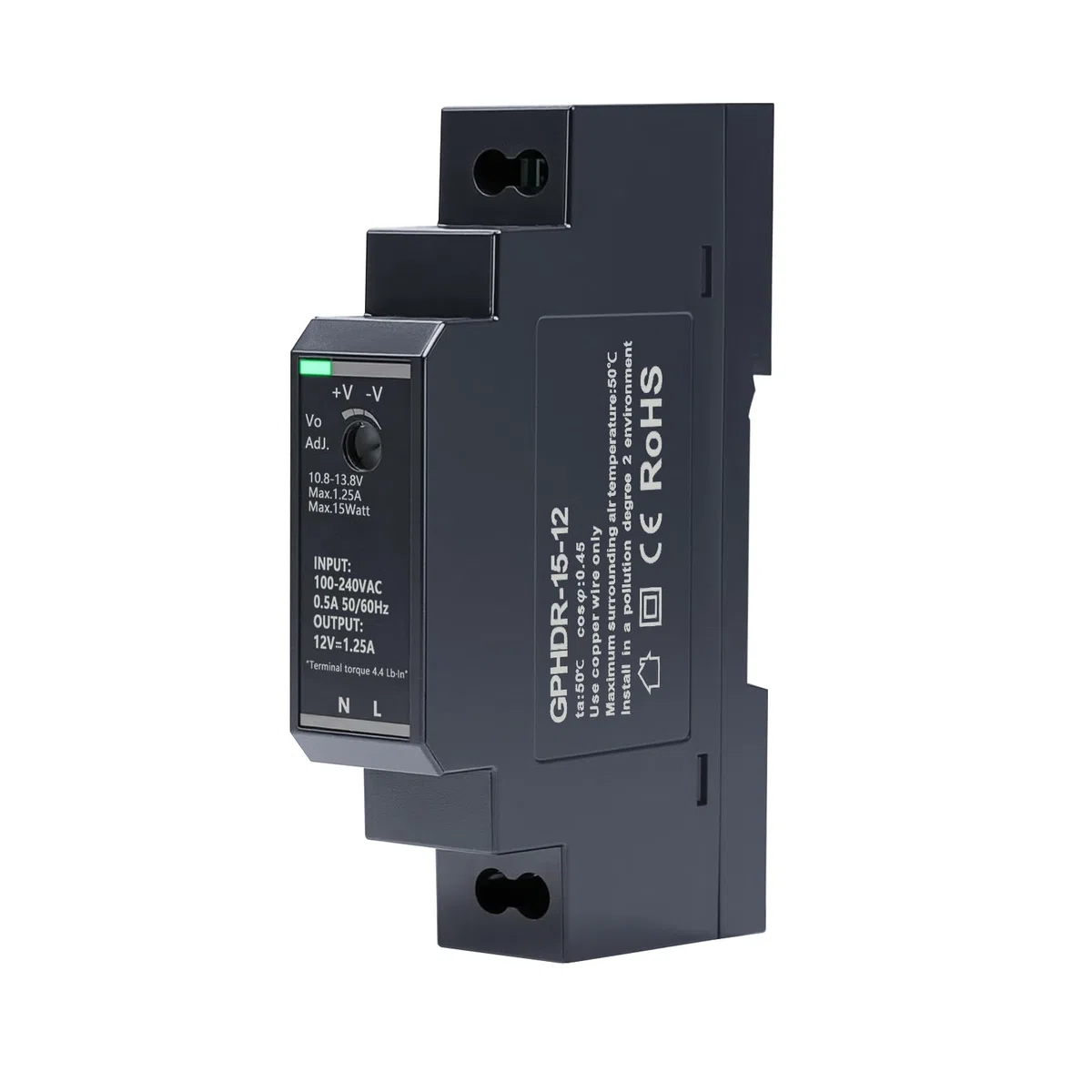 Zasilacz 12 V szyna ochronna 1,25 A 15 W hdr-15-12 din szyny, zasilacz wejściowy 100-240 V AC, stałe wyjście 12 V DC / 1,25 A z ochroną przed przepięciem, przeciążeniem, przeciążeniem i zwarciem.
