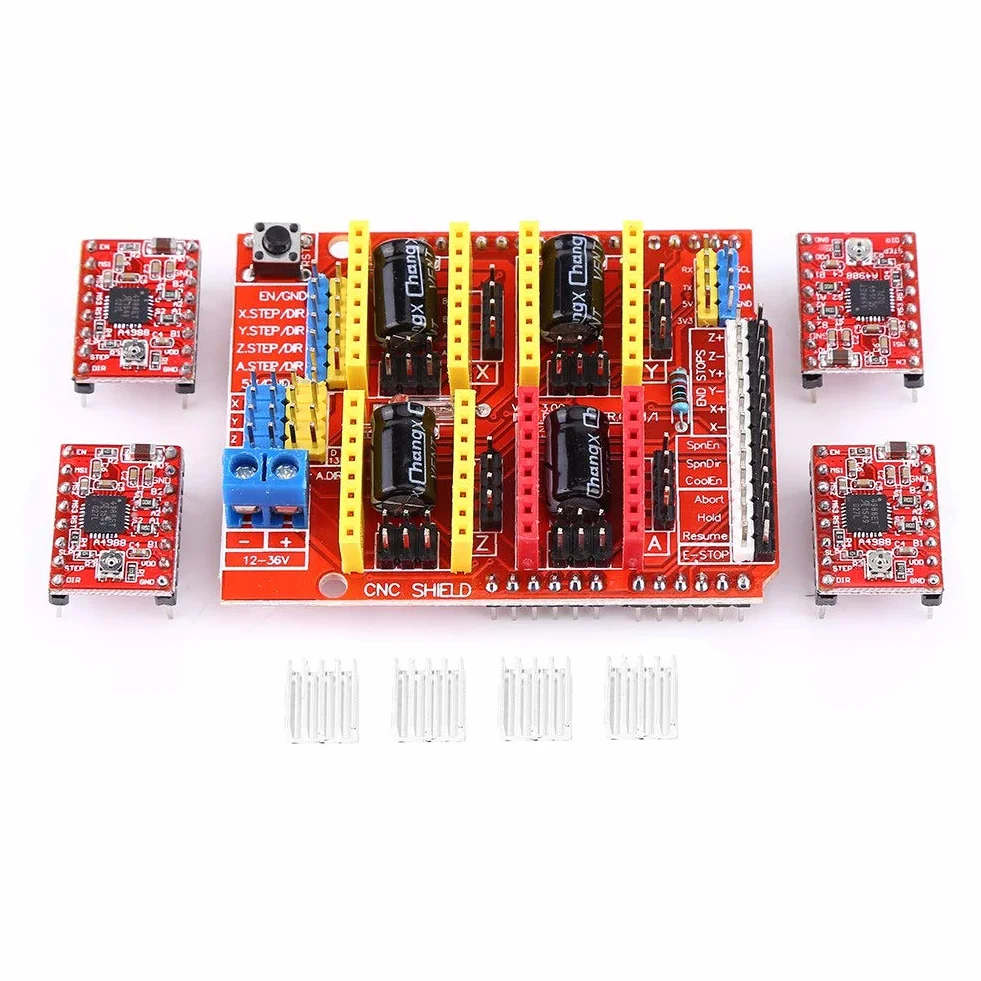 Płytka rozszerzająca tarcza CNC + 4 szt.A4988 radiator sterownik silnika krokowego z radiatorami do grawerowania drukarki 3D opakowanie wielokrotnego użytku socialme-eu