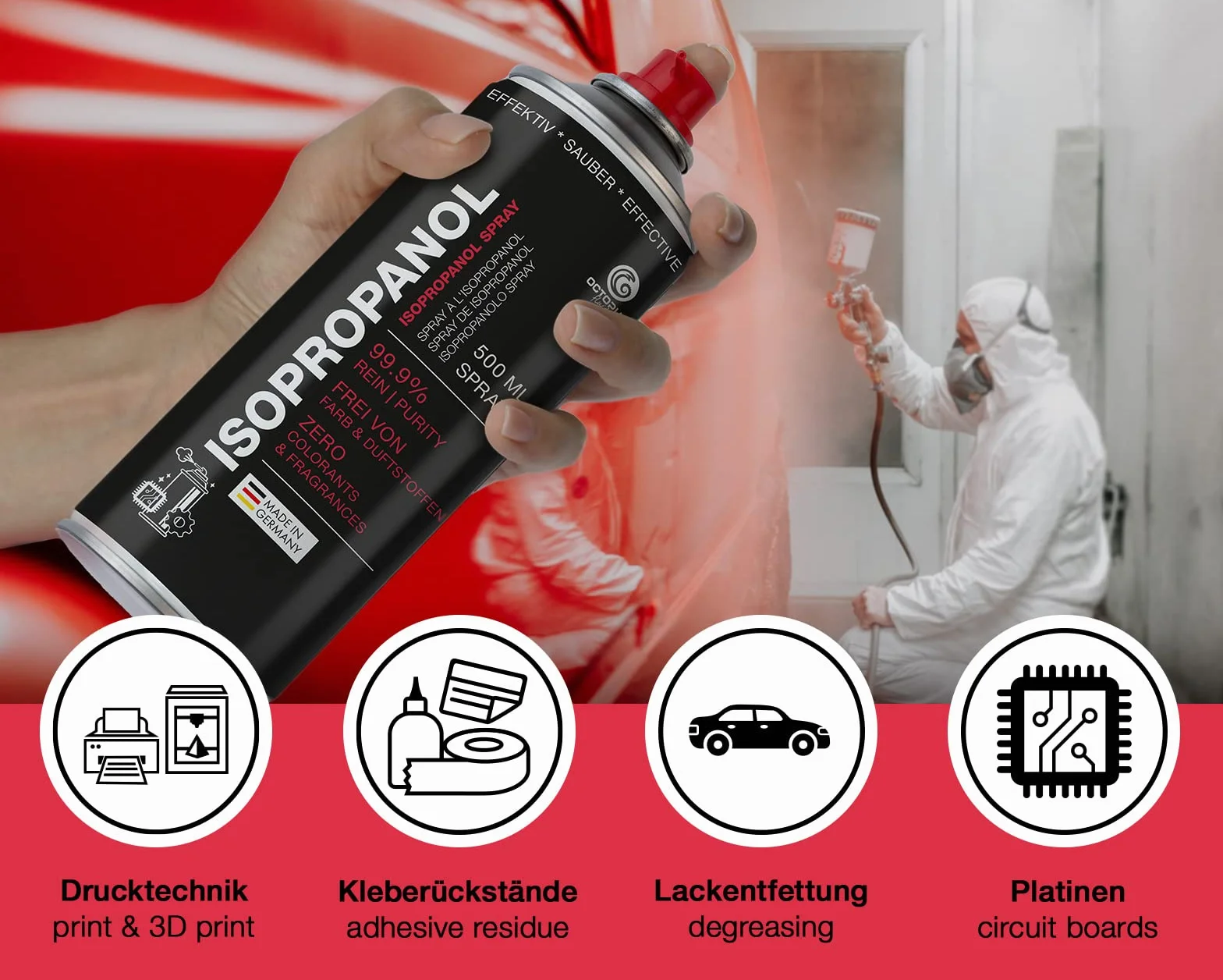 OCTOPUS izopropanol Spray, IPA alkohol czyszczący w praktycznej puszce z rozpylaczem – 500 ml