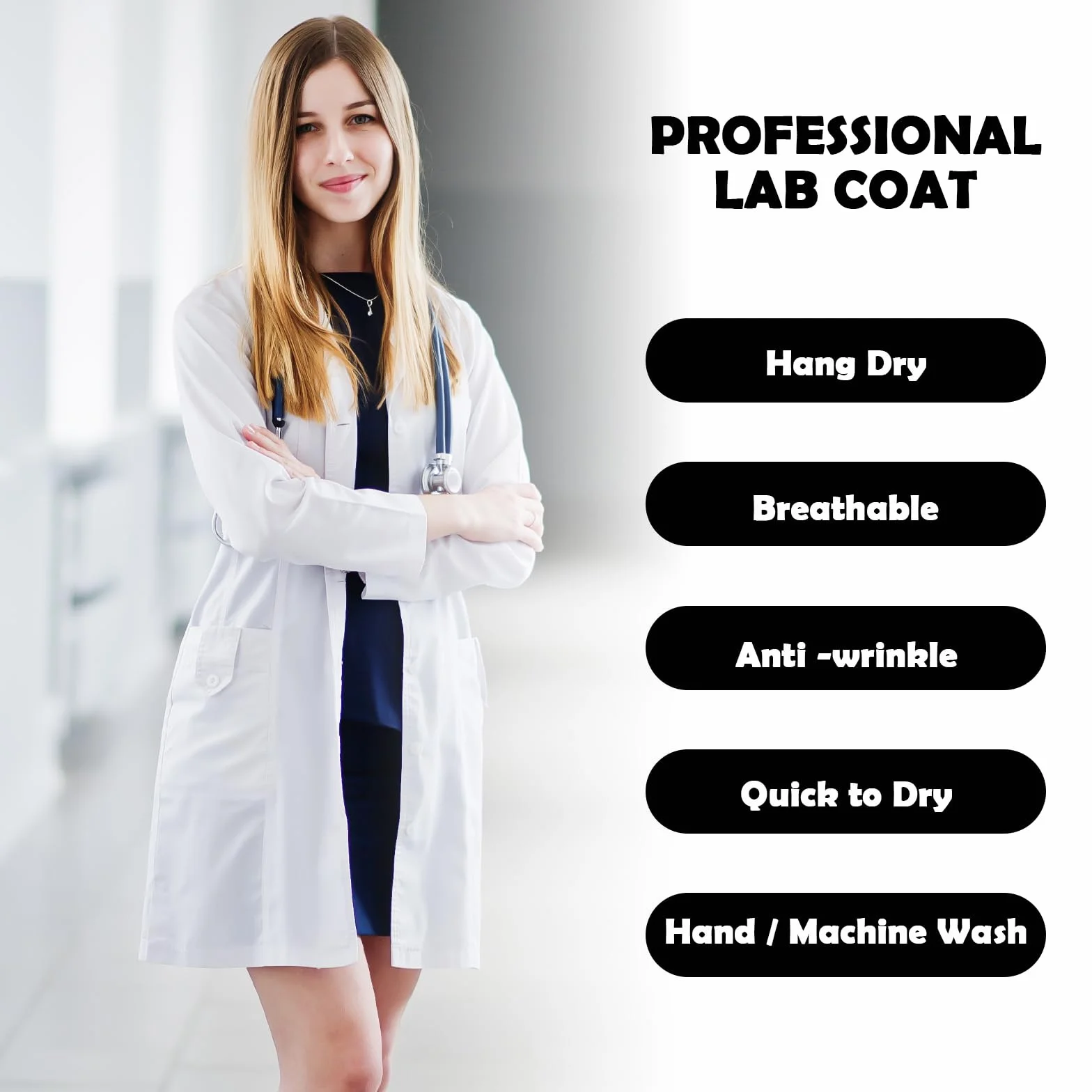 Fartuch laboratoryjny, bawełna, medyczny, długi rękaw, dla mężczyzn i kobiet, z guzikami i 3 kieszeniami, płaszcz laboratoryjny, odzież ochronna na studia, do pracy, laboratorium (XL)