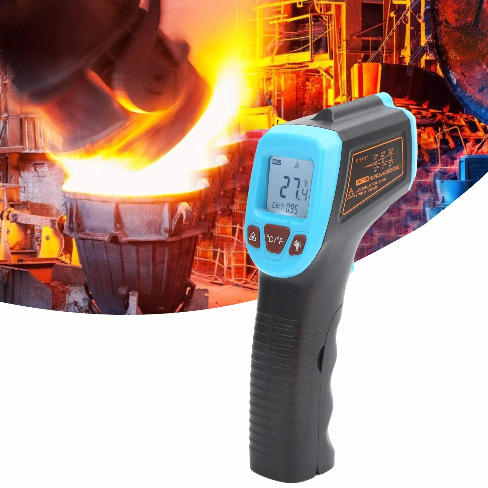 Termometr na podczerwień Gm320S pistolet termiczny z wyświetlaczem LCD -50 do 600°C niebieski