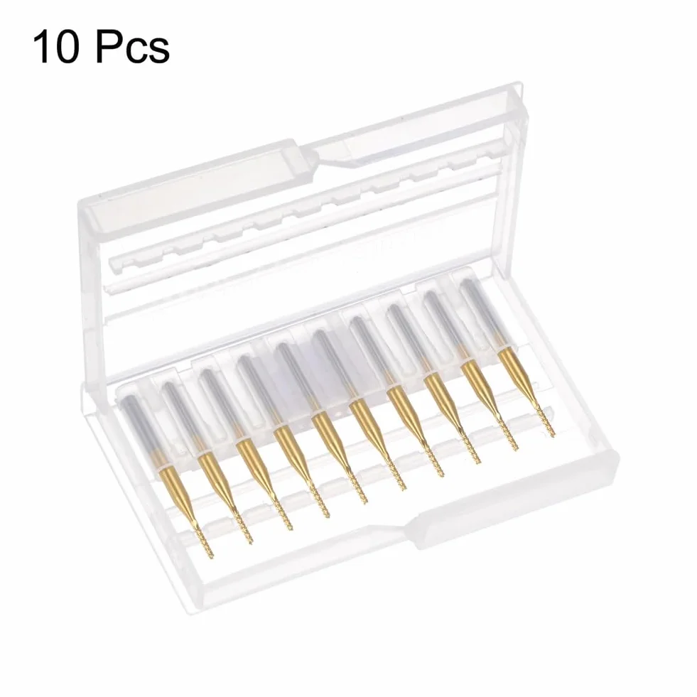 10 . tytanowy frez trzpieniowy z węglika spiekanego do grawerowania frezy CNC do maszyny PCB, chwyt 1/8 , 1,2 mm