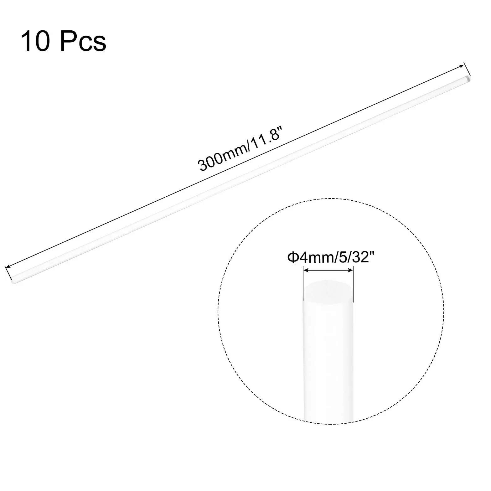 QUARKZMAN 10 sztuk akrylowych okrągłych prętów 4 mm x 300 mm PMMA z tworzywa sztucznego PMMA przezroczysty pręt do samodzielnego wykonania rzemiosła artystycznego, oświetlenia, dekoracji ogrodu, 5/32