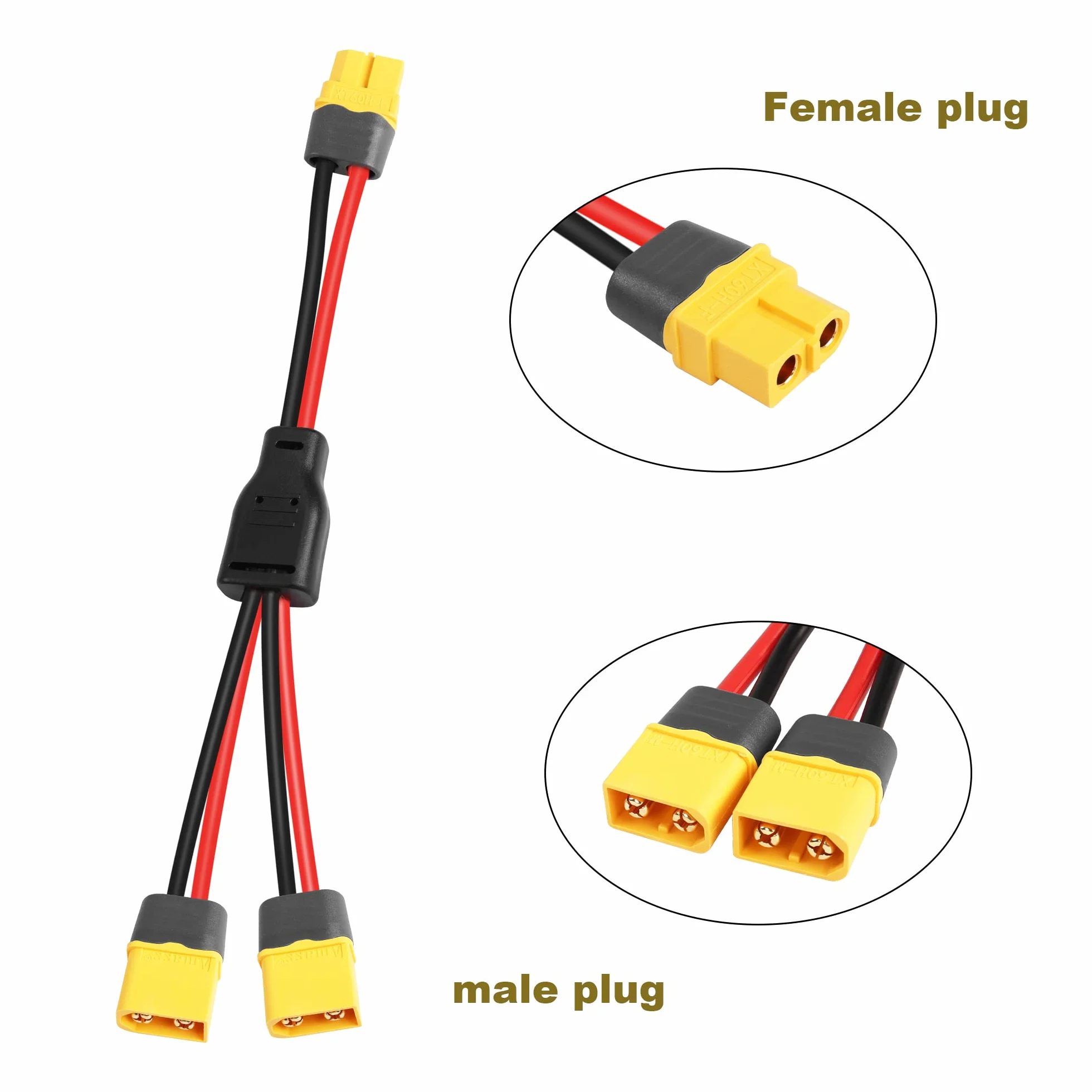 GINTOOYUN XT60 Y przedłużacz rozdzielacza 12 AWG XT60 żeński na podwójny męski adapter złącza do panelu słonecznego, generatora słonecznego, przenośnej elektrowni, drona, kampera, statku itp. (0,3 m