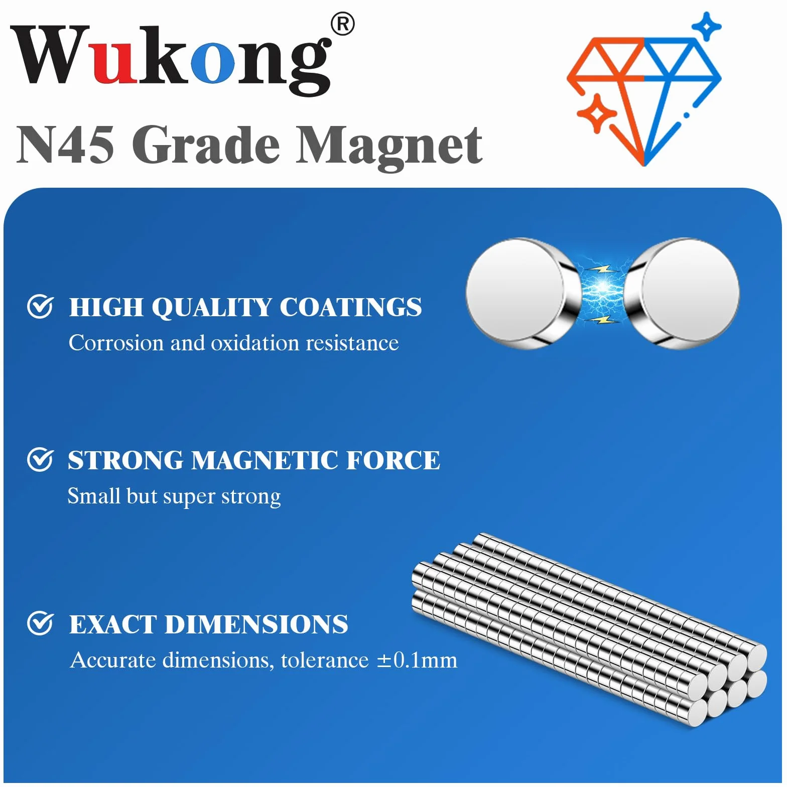 Wukong N45 Małe magnesy neodymowe 2 x 1 mm 200 szt.