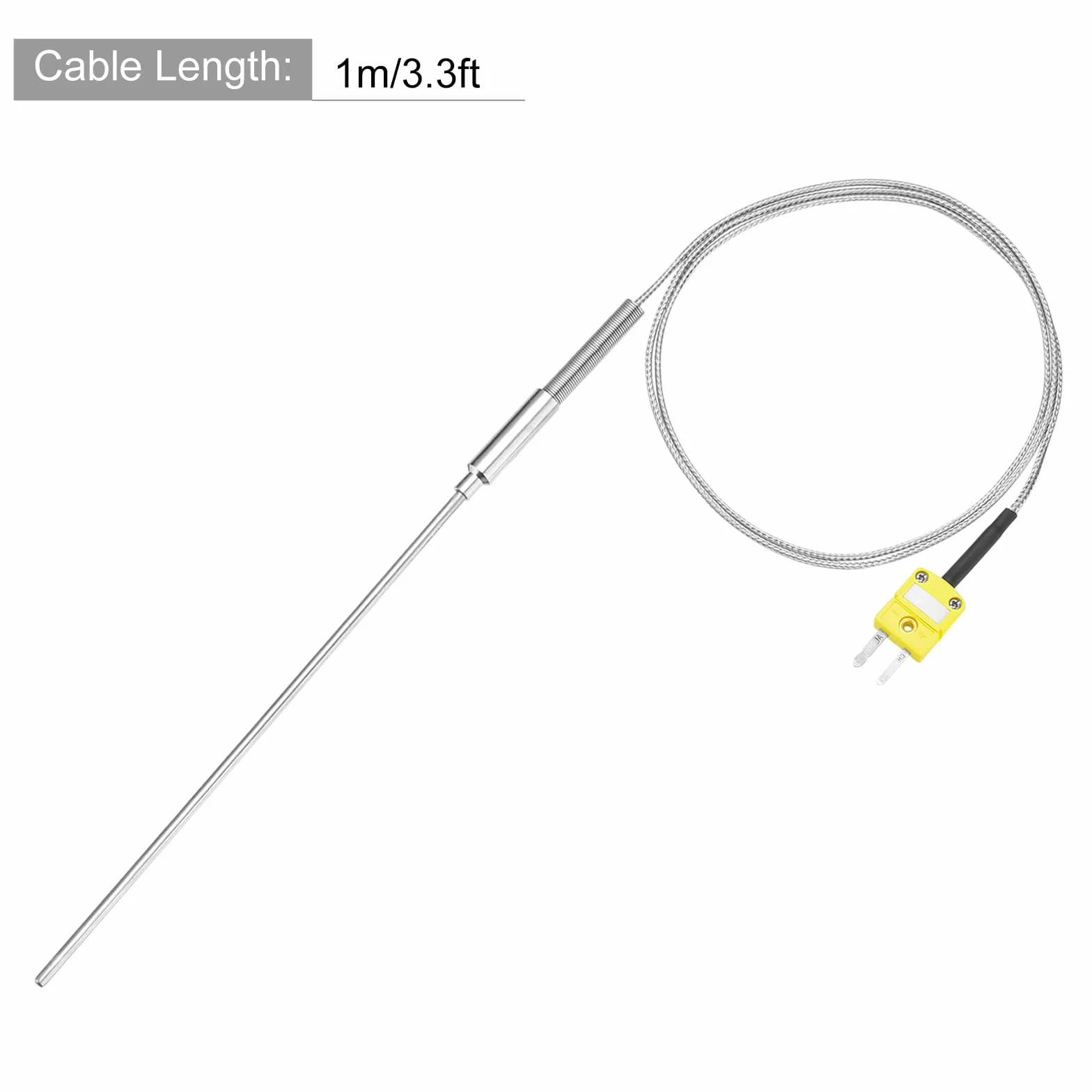 QUARKZMAN Termopara typu K ze złączem, sonda czujnika temperatury -50 do 1100 °C (-58 do 2012 °F) ze stali nierdzewnej, kabel 4 x 150 mm 3,3 ft