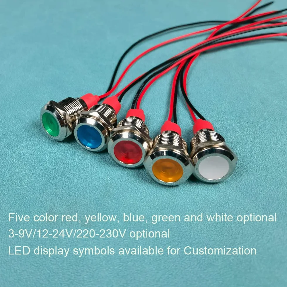 GUUZI 12mm Lampka Kontrolna LED 12-24V Wodoodporna Lampka Sygnalizacyjna Panel Metalowy Wskaźnik LED Lampka Sygnalizacyjna Mocowanie Panelu Głowica Płaska z Przewodami Srebrny Skorupa(Biały, 4 szt)