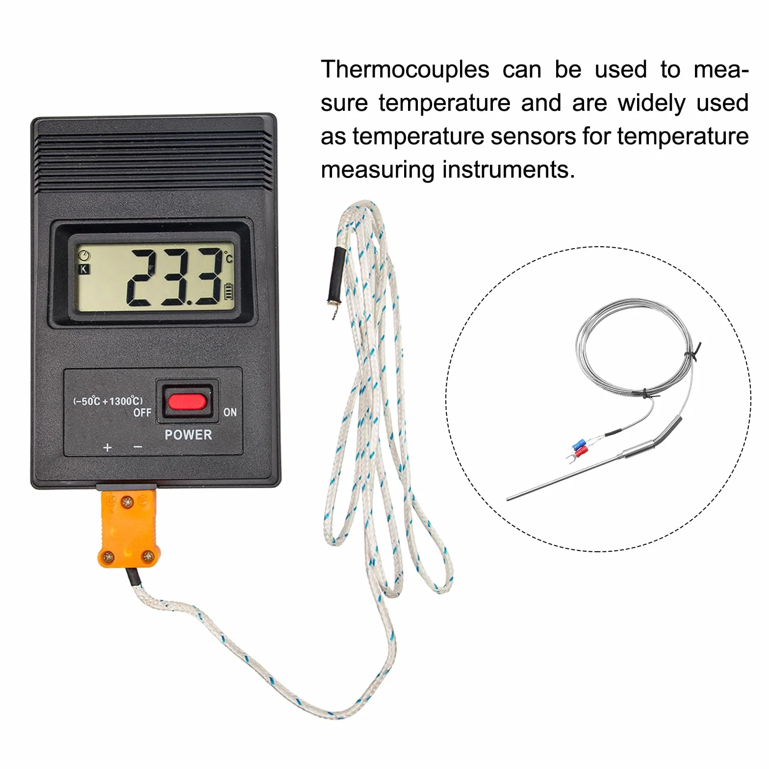 QUARKZMAN Typ K termoelement sonda sonda 3 x 100 mm drut 0 do 1000°C (32 do 1832°F) stal szlachetna
