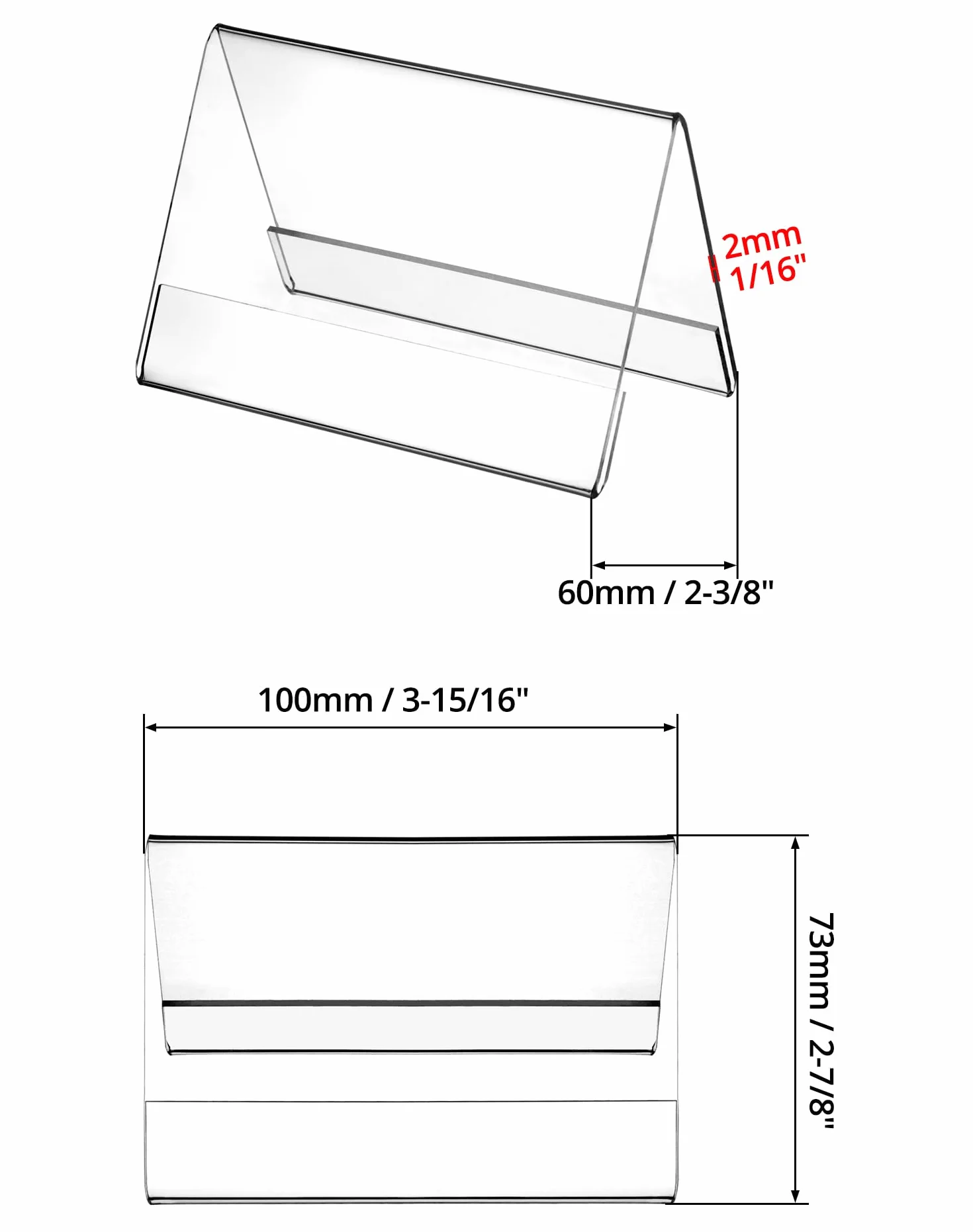 QWORK® 10 sztuk, akrylowy stojak na tabliczki stołowe o wymiarach 10 x 6 cm, pogrubiony kształt dachu o grubości 2 mm Dwustronny ekspozytor stołowy na plakietkę z nazwą i ceną