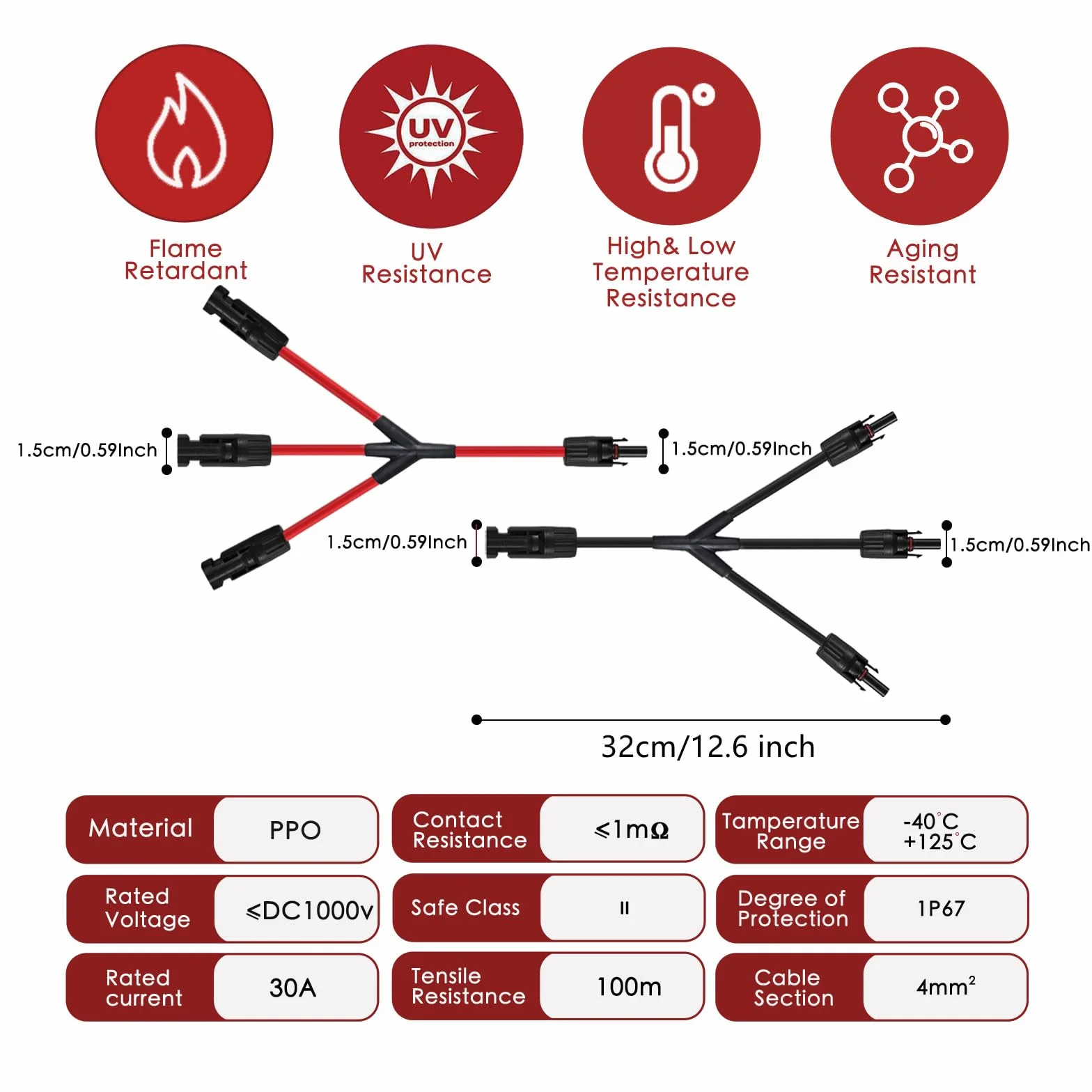 Wtyczka solarna rozgałęźnik Y adapter równoległy 3 na 1, kabel modułu solarnego