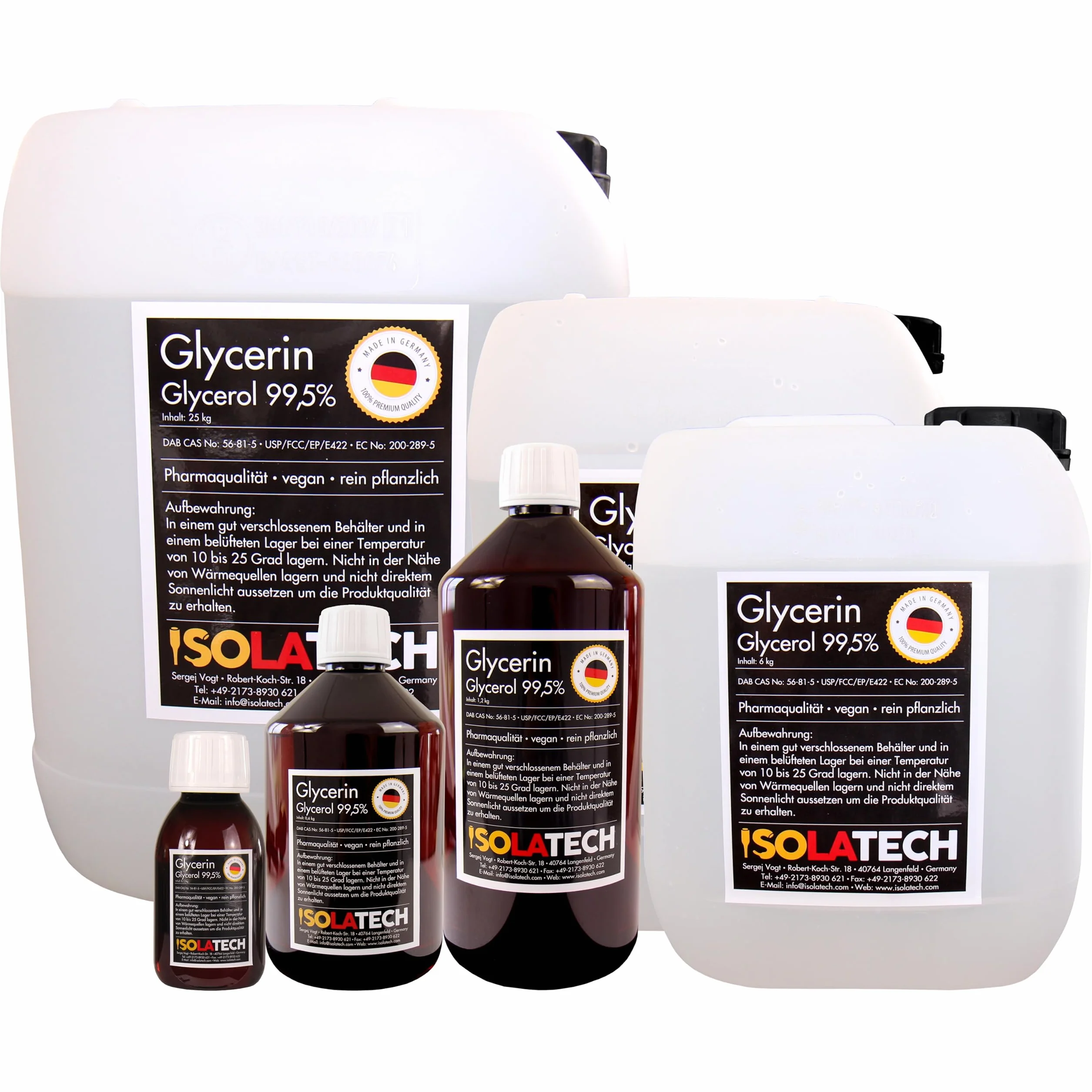 ISOLATECH Gliceryna 99,5% 1 l, jakość farmaceutyczna made in Germany, mierzona w 99,98% czysto roślinna, gliceryna glicerolowa, przezroczysta, 2 x 500 ml butelka (zawartość 2 x 600 g)