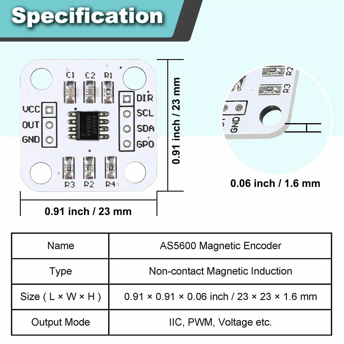 4 szt. AS5600 12-bitowy enkoder magnetyczny DC 3,3 V IIC PWM moduł czujnika kąta indukcyjnego o wysokiej precyzji do Raspberry Pi, Arduino, z przewodem łączącym