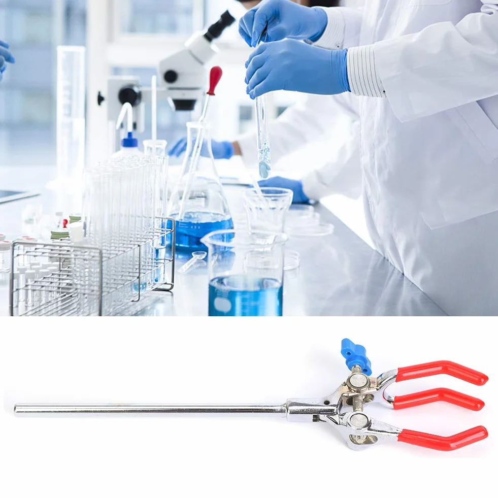 Oumefar Regulowany stojak laboratoryjny uchwyt zaciskowy do rurki z trzema bolcami przedłużacz obrotowy uchwyt na klips do piersiówki powlekany gumą zacisk głowicy probówki skraplacz materiały laboratoryjne do laboratorium chemicznego