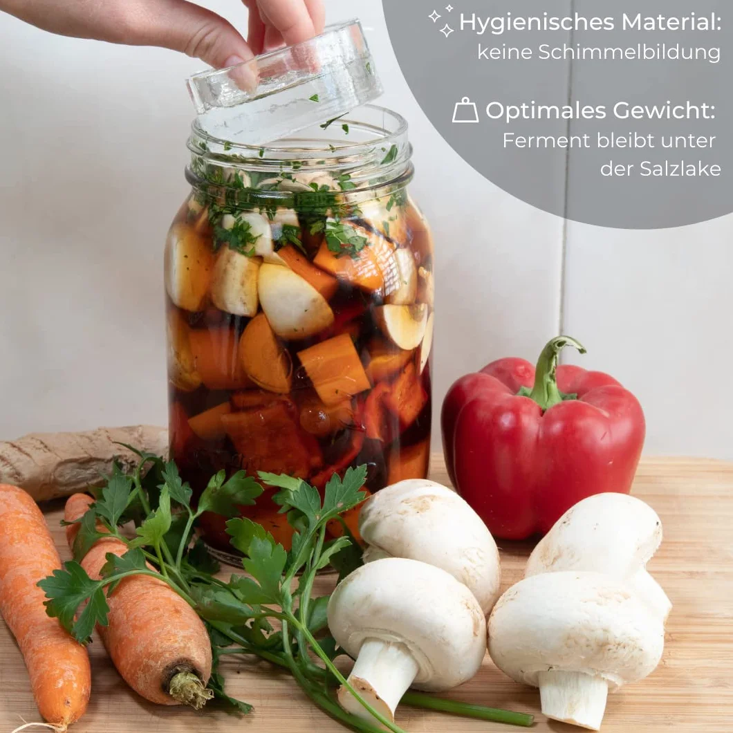 Zestaw 2 szklanych obciążników fermentacyjnych do Mason Jar 1 l – do kapusty, kimchi i warzyw, ochrona przed pleśnią