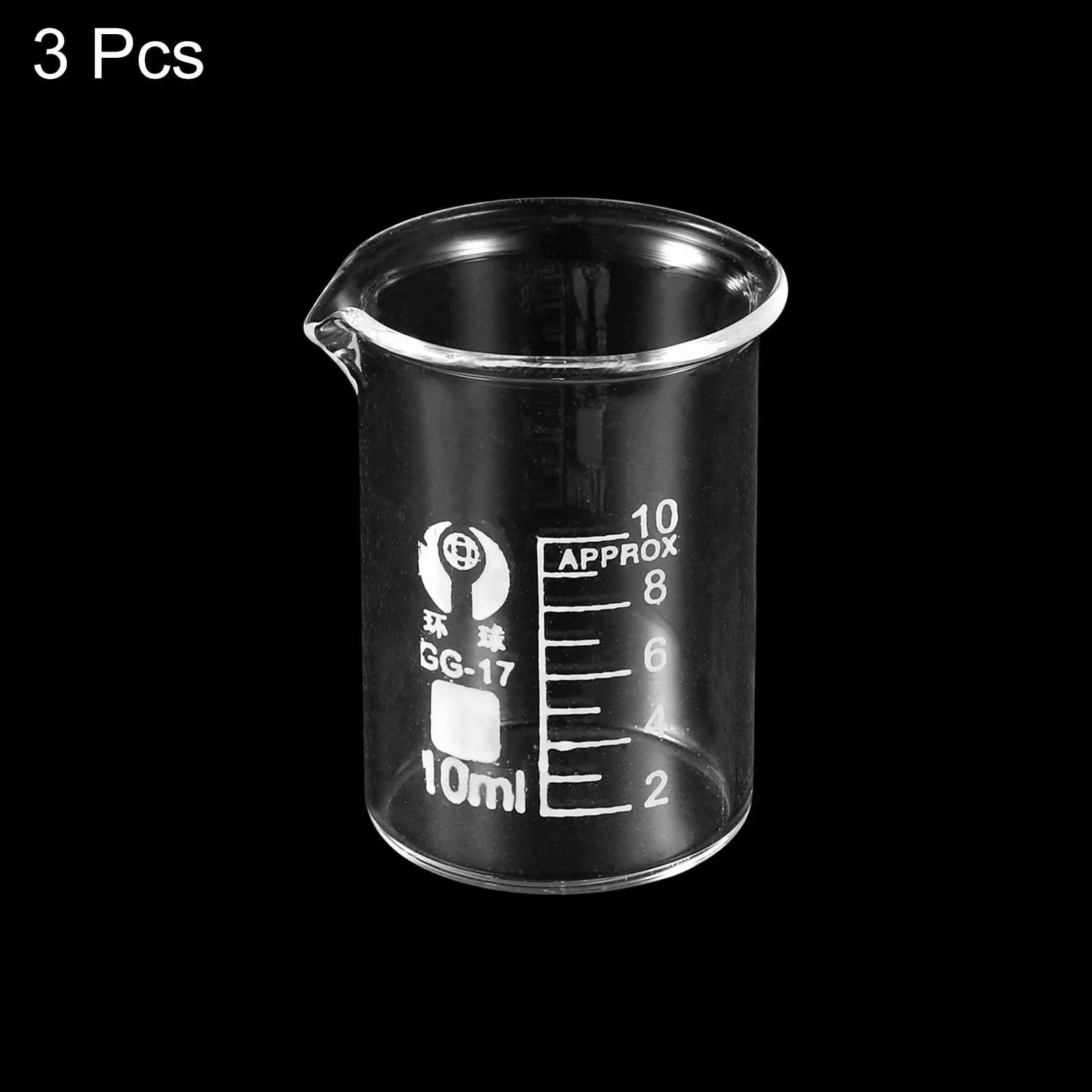 PATIKIL Zlewka szklana 10 ml, niska forma, szkło borokrzemowe 3,3, miarka z wylewem