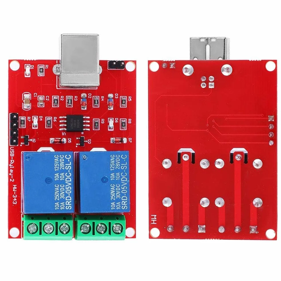 Walfront 2-Kanałowy Moduł Przekaźnika USB 5 V, Przełącznik Sterujący do Komputera, Inteligentny Automatyczny, Srebrny, 2NO 2NC