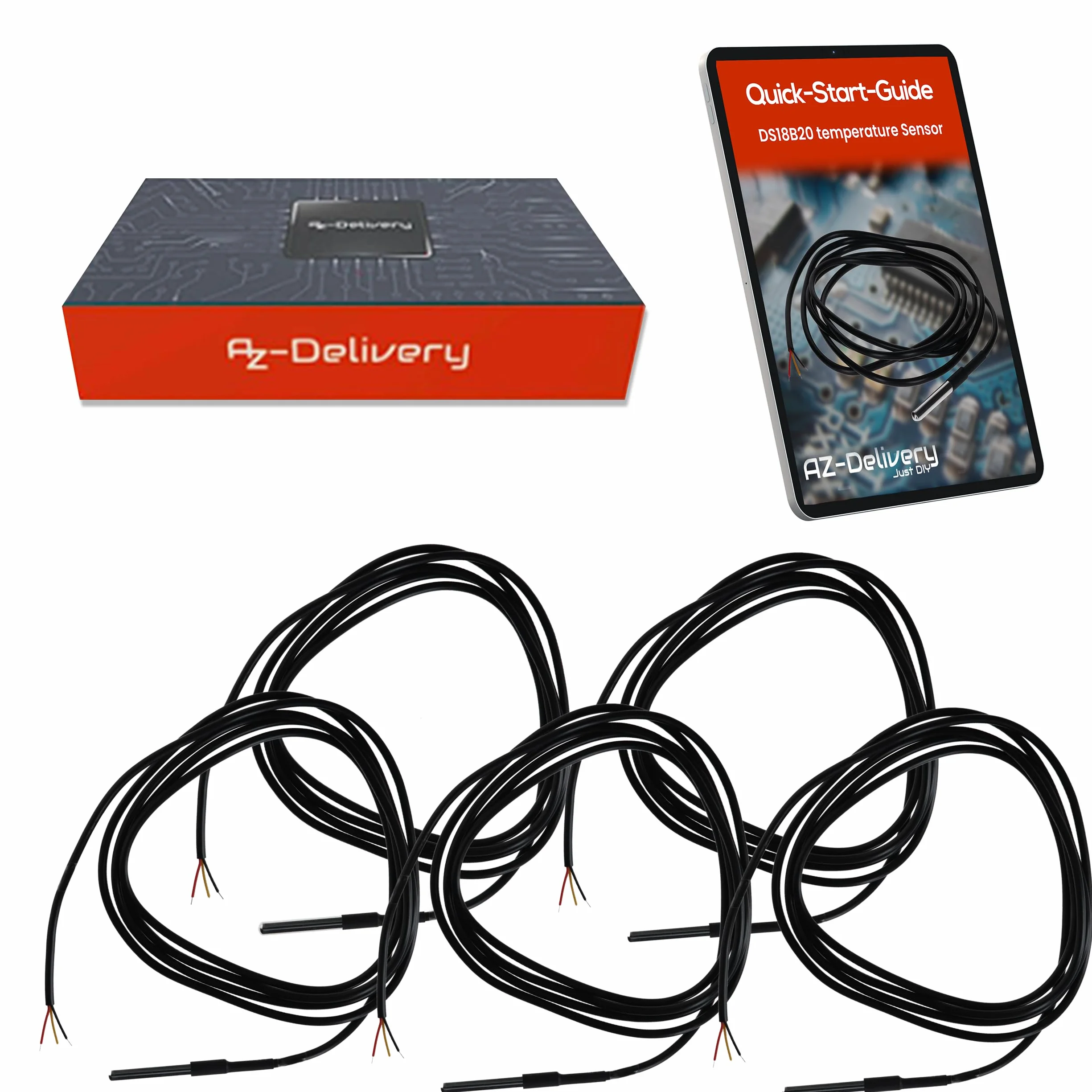 AZDelivery 5 x DS18B20 czujnik temperatury kabel cyfrowy ze stali nierdzewnej wodoszczelny Arduino Raspberry Pi