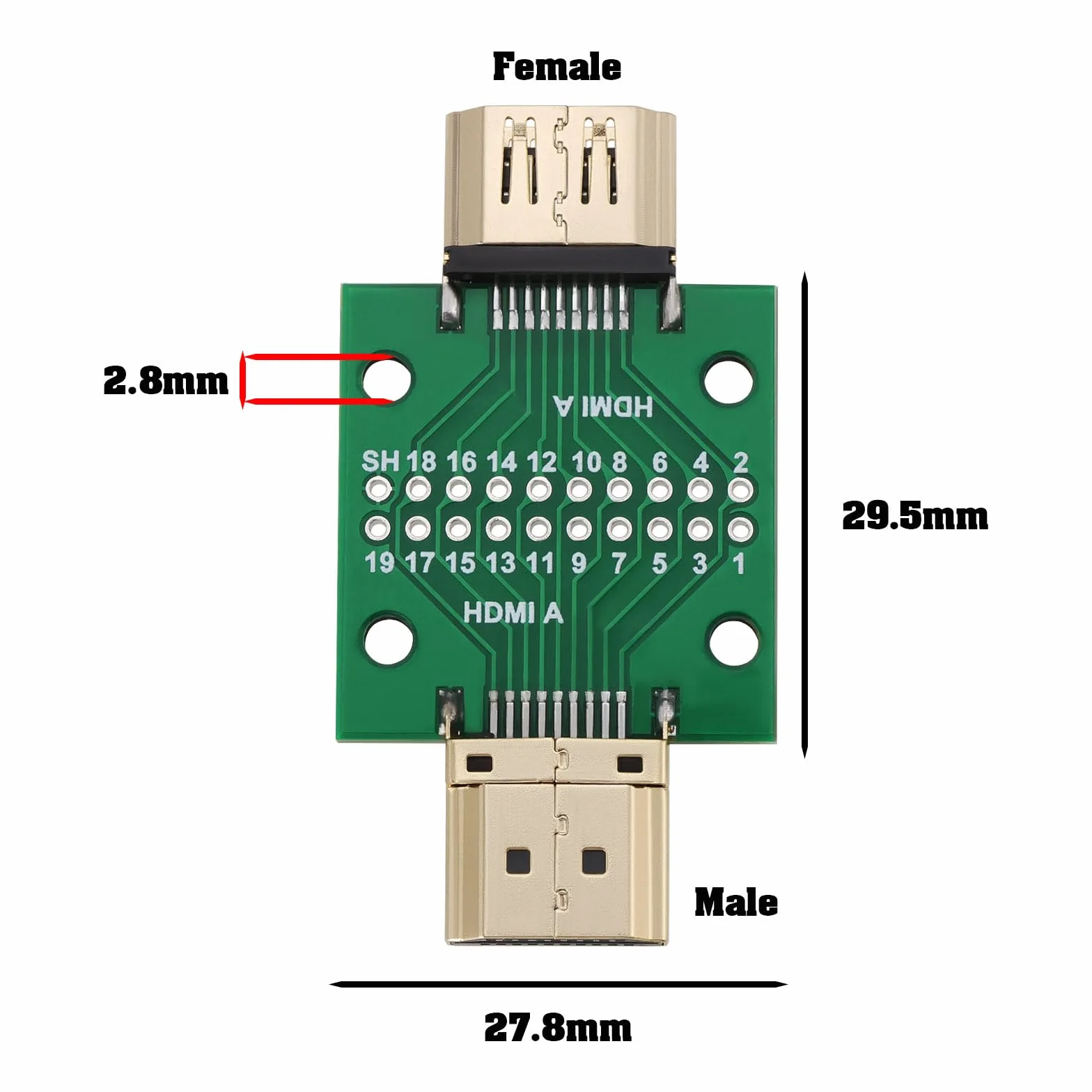 OTOTEC 2 szt. HDMI typu A męski na żeński 19 pinów 2,54 mm dwustronne gniazdo Breakout Board złącze testowe naprawa płytka testowa mini złącze z płytką PCB