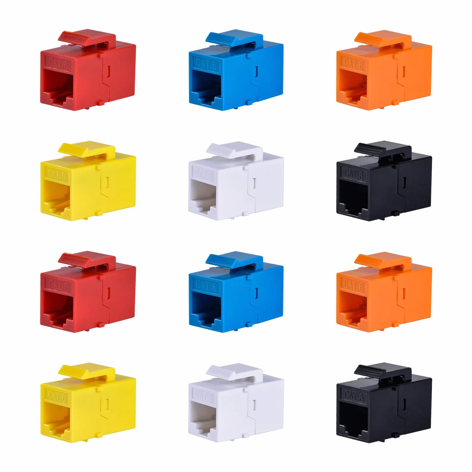 GeeekPi Keystone RJ45 Cat6 Connectors, zestaw 12 sztuk, wielokolorowe, pozłacane szpilki, obudowa ABS