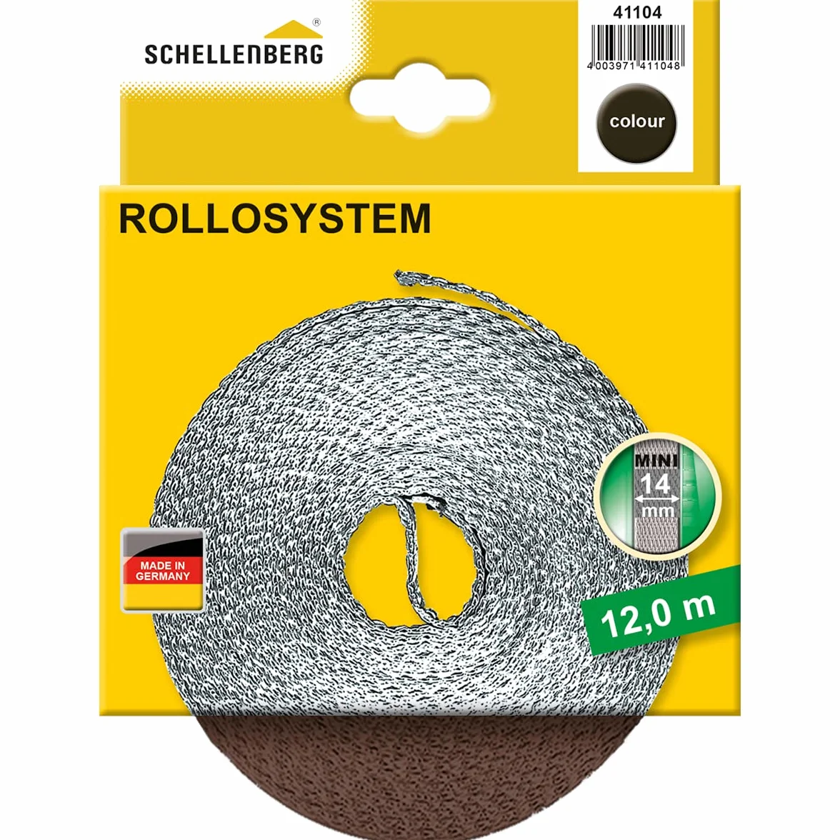 Schellenberg 41104 Taśma do rolet mini 14 mm, 12 m, brązowa