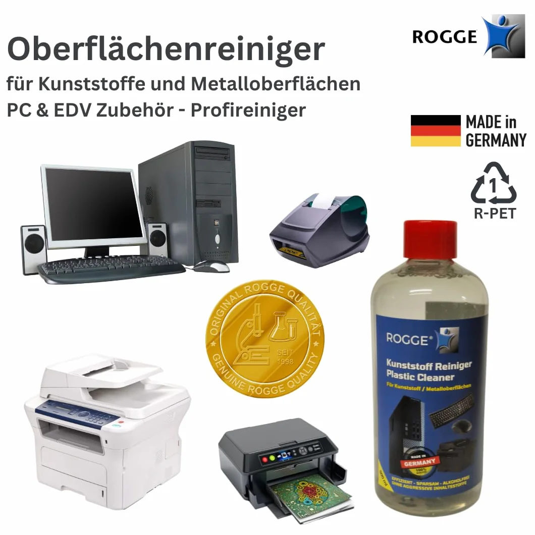 ROGGE 500 ml środek do czyszczenia tworzyw sztucznych, PC, myszy, klawiatur, drukarek itd. Delikatny środek do czyszczenia powierzchni bez alkoholu, specjalnie zaprojektowany do codziennego