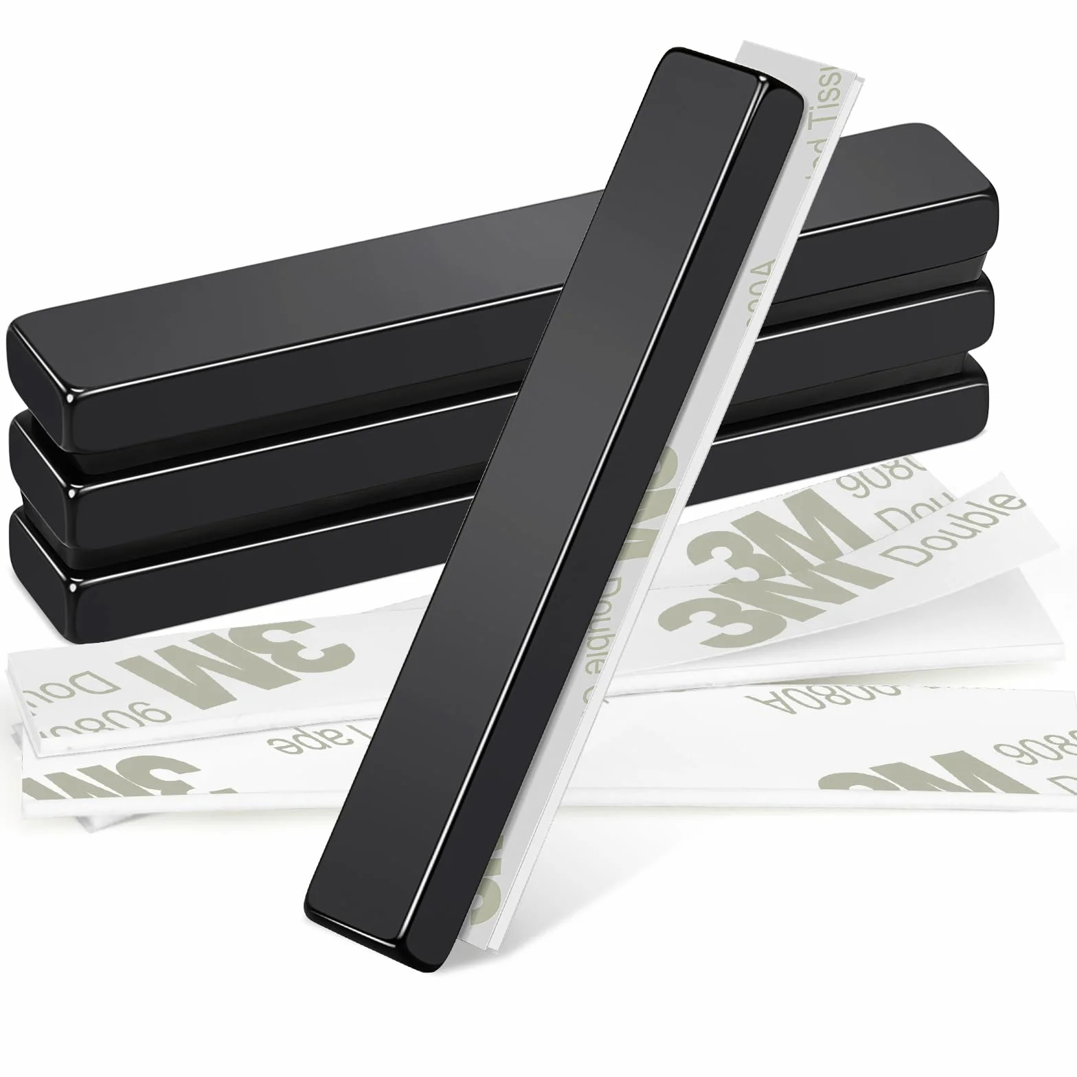 Wukong 60 × 10 × 5 mm silny neodymowy magnes płaski czarny, 4 sztuki samoprzylepny, prostokątny magnes do kuchni, biur i magazynów