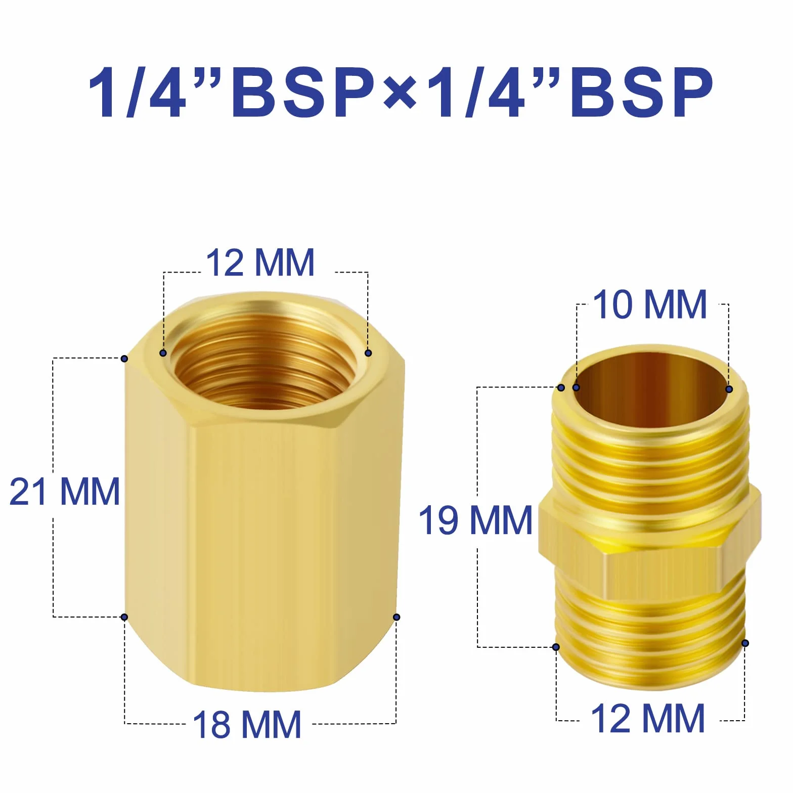 Mosiężne złączki rurowe 1/4" x 1/4" BSP, złączka sześciokątna i łącznik, gwint męski i wewnętrzny, zestaw 12 sztuk