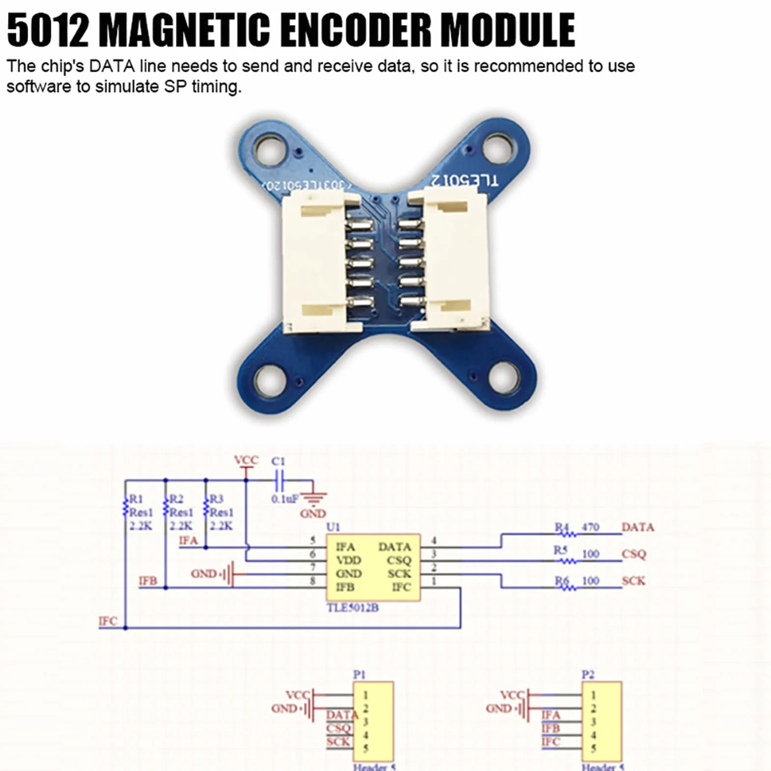TLE5012 Enkoder Magnetyczny 15-bitowy moduł Czujnika Pomiaru Kąta Magnetycznego o Wysokiej Dokładności 3,3 V i 5 V