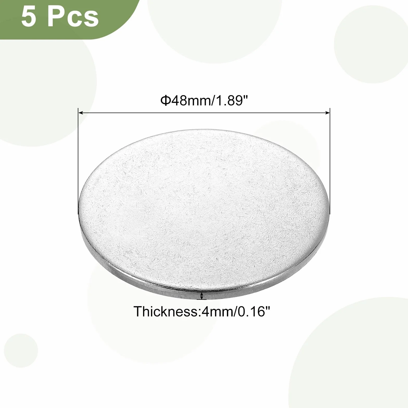 QUARKZMAN 5 sztuk dysków ze stali nierdzewnej, średnica 48 mm, grubość 4 mm, stal nierdzewna 304, płaska, okrągła, okrągła, okrągła, do rzemiosła, tłoczenia i produkcji biżuterii