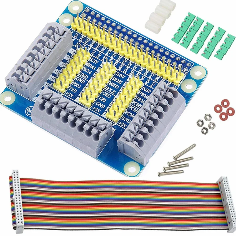 Raspberry Pi GPIO płytka rozszerzająca osłona do Pi 4B/3B/2 z zestawem śrub i kablem taśmowym