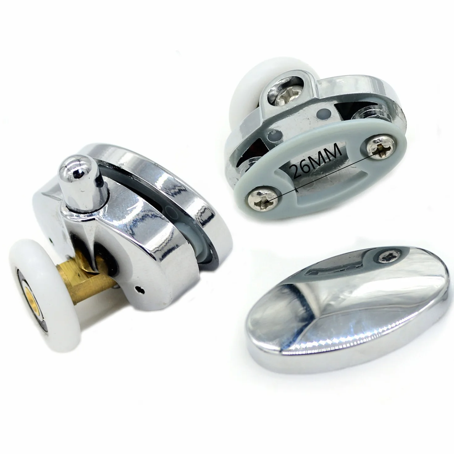YUANQIAN Nowy zestaw 4 nowych owalnych pojedynczych kółek do drzwi prysznicowych 25 mm (25 mm)