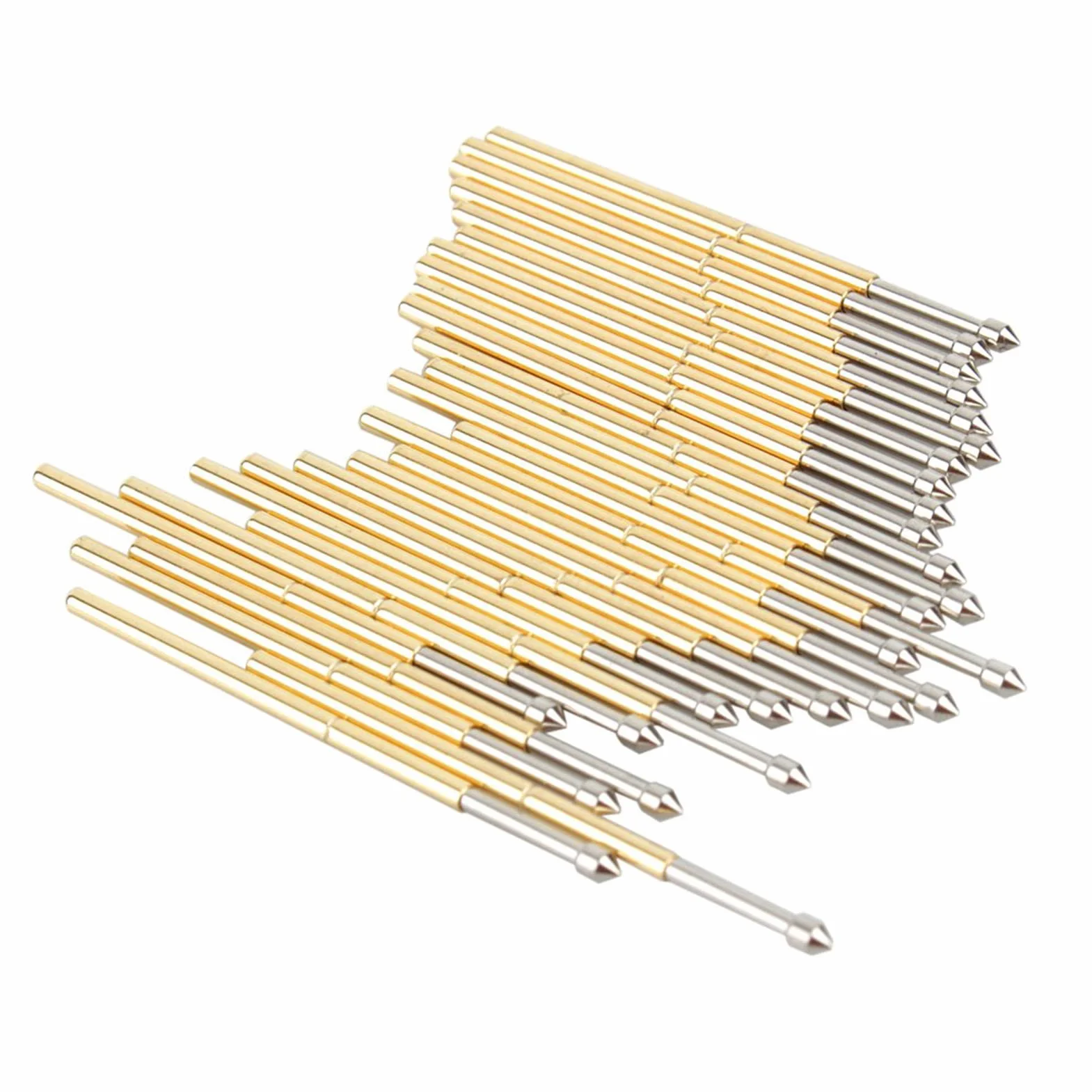 P100 - E2 Spring Test Probe 100pcs | 3A Current for PCB Testing | Cone Pogo Pins for Gold Fingers/Through - Hole Components | 50mΩ, 6.5mm Stroke