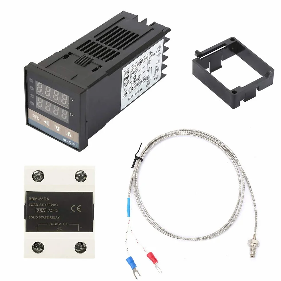 Cyfrowy regulator temperatury PID z SSR 25A, termopara M6 K 1m, 0-400°C, AC110-240V