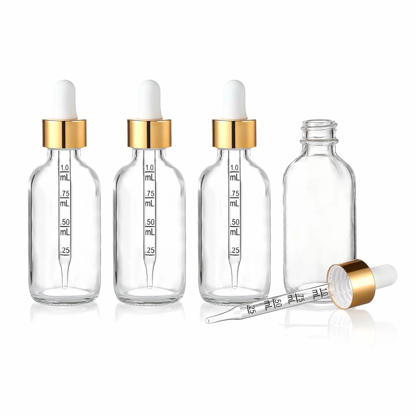 4x Butelki z pipetą 30 ml szklane przezroczyste z kroplomierzem zestaw lejek pipety etykiety do olejków eterycznych