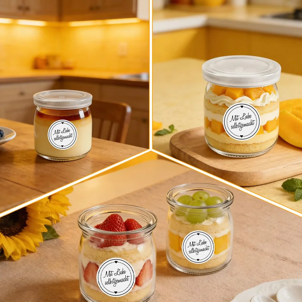 Słoiki deserowe 200 ml, przezroczyste szklanki do jogurtu z pokrywką (6 sztuk), szklanki do jogurtu z pokrywką, uniwersalne kieliszki deserowe do galaretki, miodu, musli, deserów, musli, dżemów, z