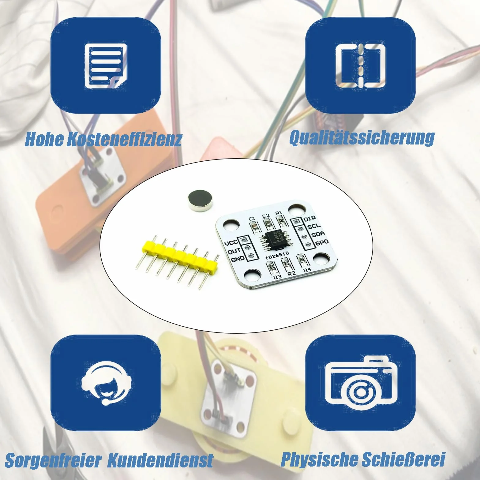 4szt. 12-bitowy, wysokiej precyzji, AS5600 enkoder magnetyczny, czujnik kątowy z indukcyjnym pomiarem magnetycznym, dostarczany z magnesem