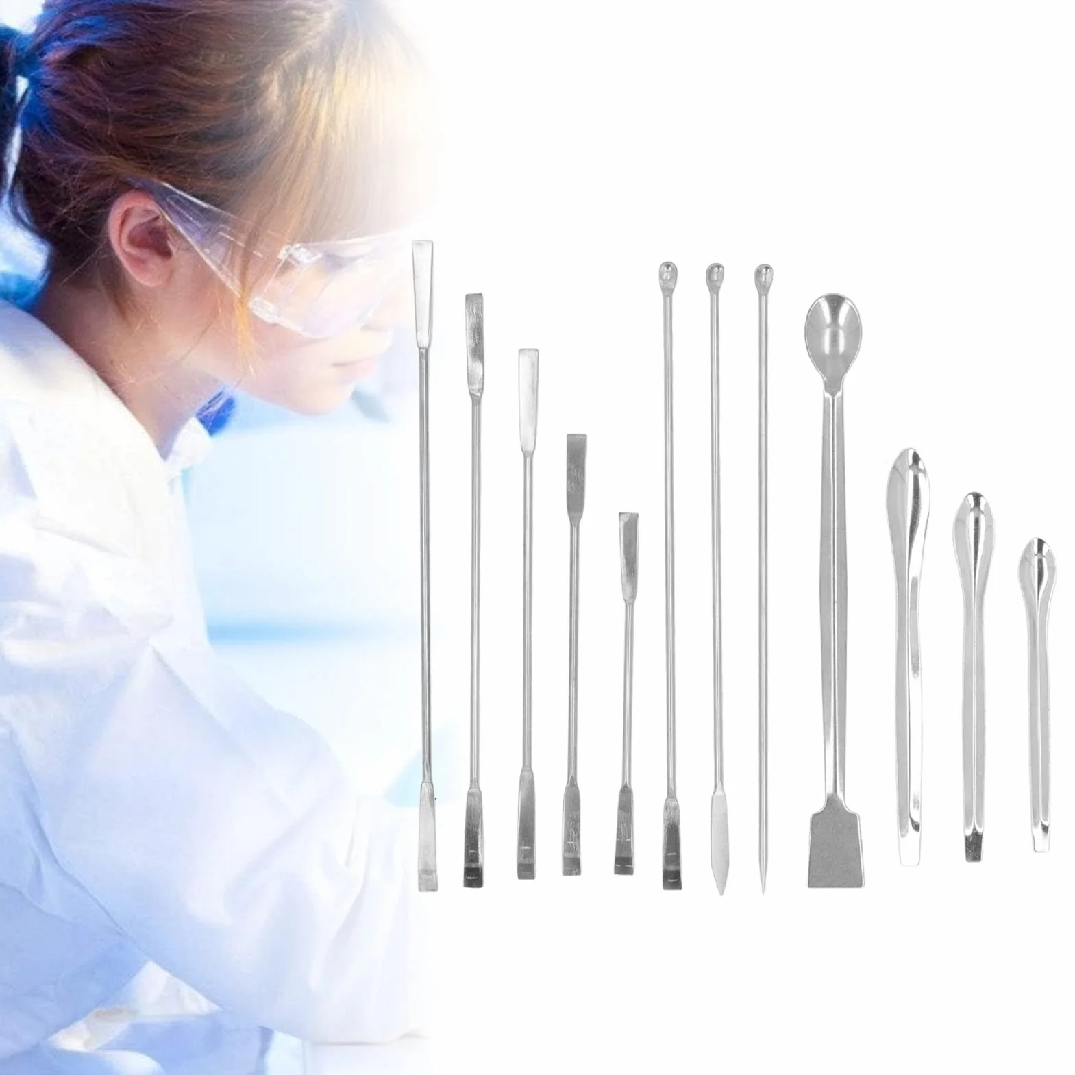 12 szt. Zestaw Szpatułek Laboratoryjnych ze Stali Nierdzewnej Zestaw Mikro łyżek do śledzenia Leków i Odczynników do Laboratoriów i Domów