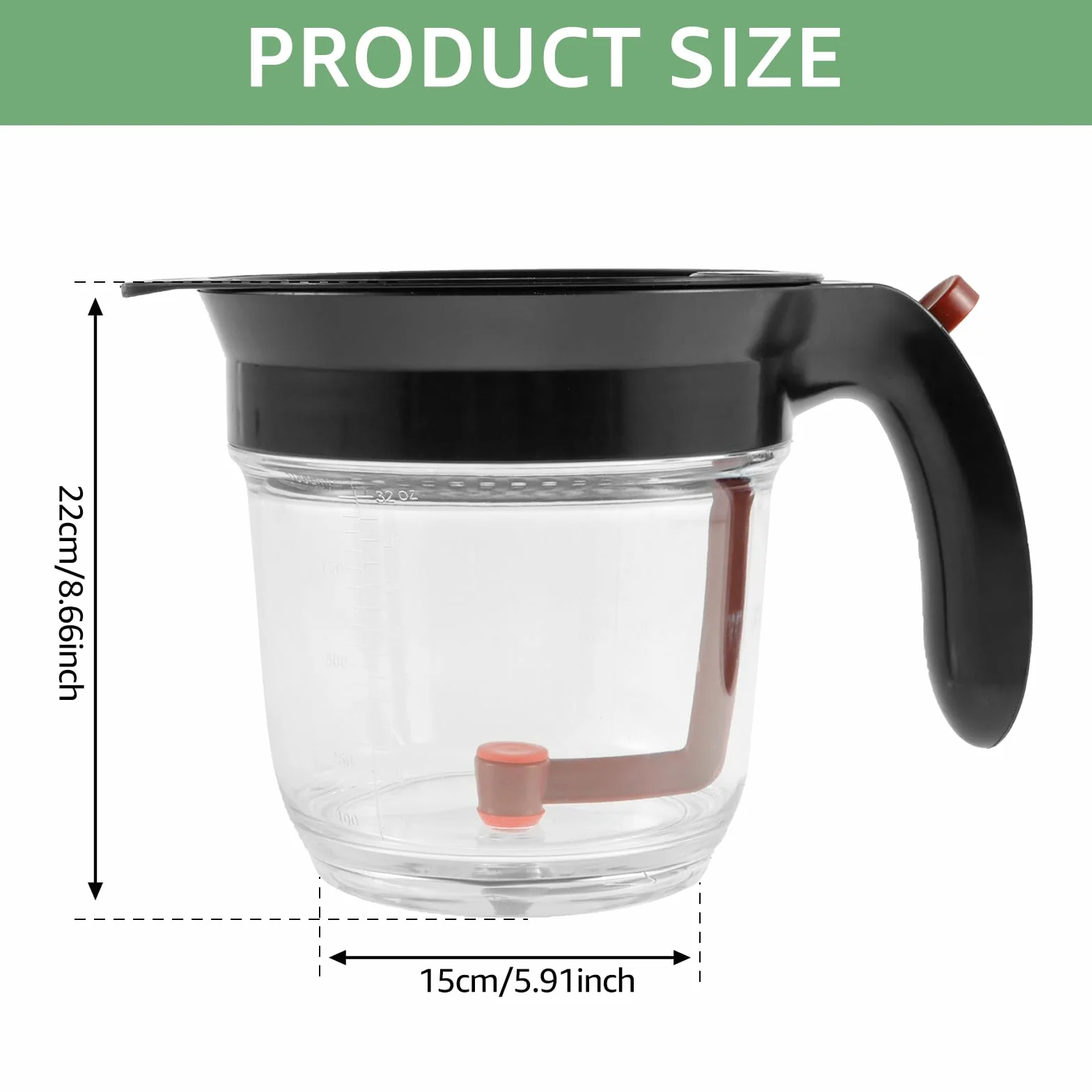 Separator tłuszczu QINGLANG 1 litr Separator do sosów z odpinanym dnem Czajnik do odcedzania tłuszczu z plastikowym miernikiem do zupy Separator oleju do bulionu Sosy i inne płyny