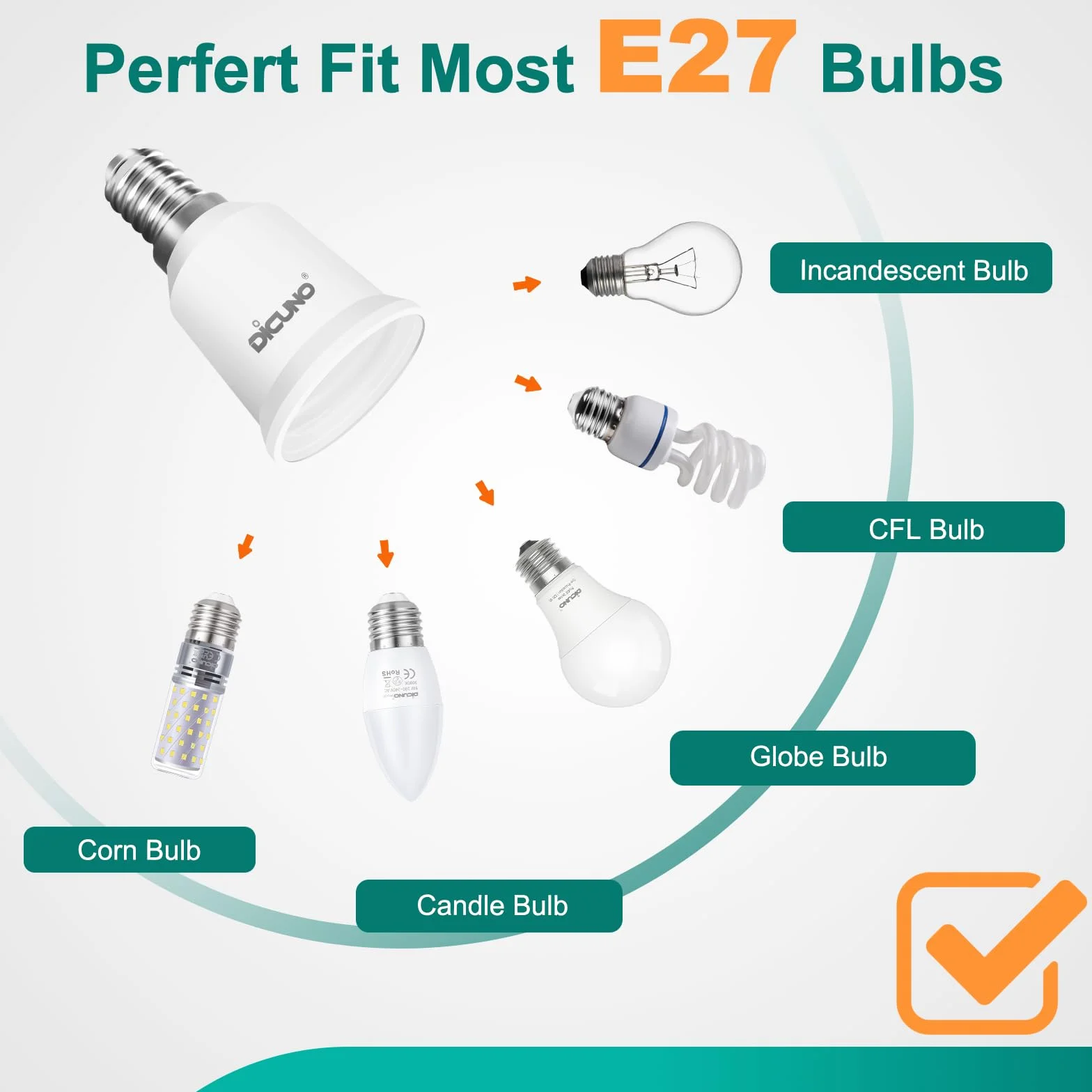 DiCUNO Adapter E14 na E27, konwerter cokołu lampy, mała na dużą oprawkę Edisona, E14 do E27, odporny na wysokie temperatury, do lamp LED, żarówek i żarówek CFL, 2 sztuki w opakowaniu