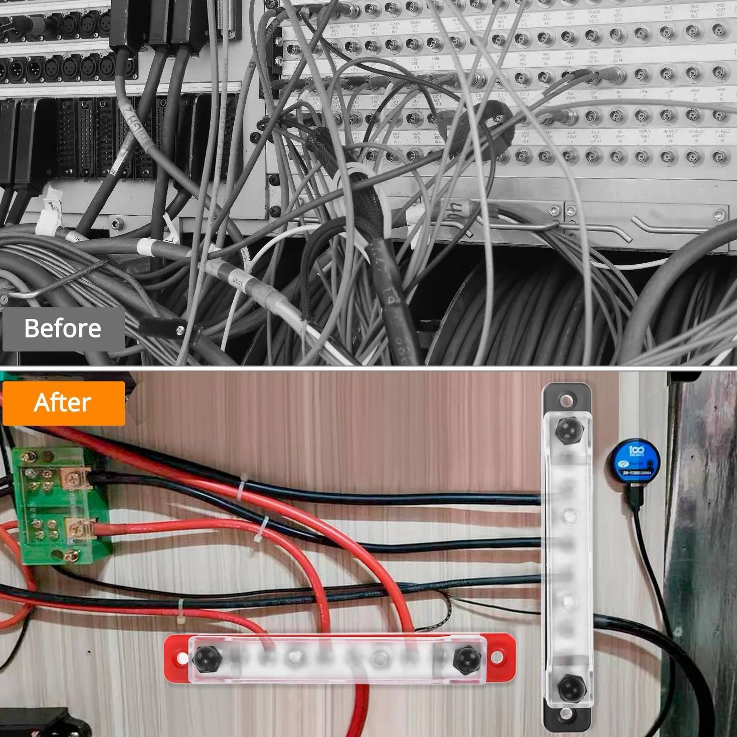 QWORK Listwa rozrządu 150 A 12 V z 4 kołkami M6 i 6 śrubami M4, listwa zaciskowa dystrybucji zasilania do samochodu, łodzi, instalacji wodnych i solarnych, czarno-czerwony