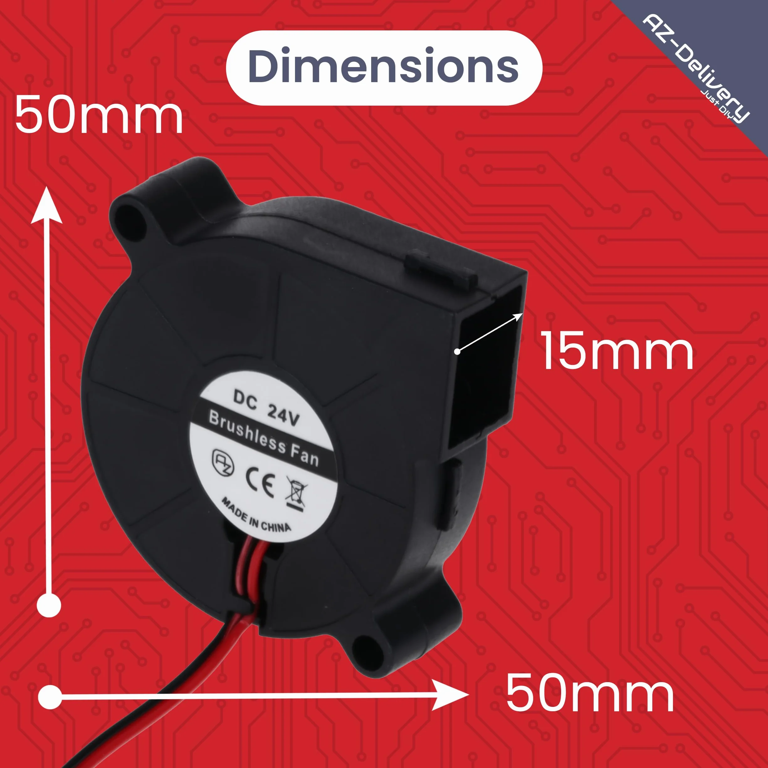 AZDelivery 2 x 5015 DC 24 V wentylator radiowy, 50 x 50 x 15 mm, bezszczotkowy mini dmuchawa do chłodzenia elektronicznego, drukarki 3D, urządzeń gospodarstwa domowego – cichy i wydajny, przyłącze 2