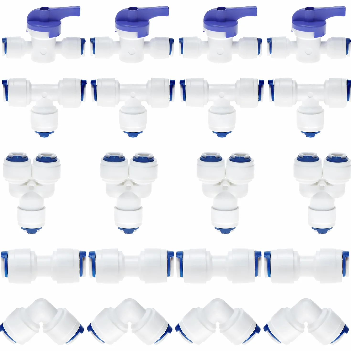 QWORK® 20 sztuk przyłącze przewodu doprowadzającego wodę, 1/4" przewód doprowadzający wodę złączka filtra, T + Y + I + L typ L złączka filtra wody
