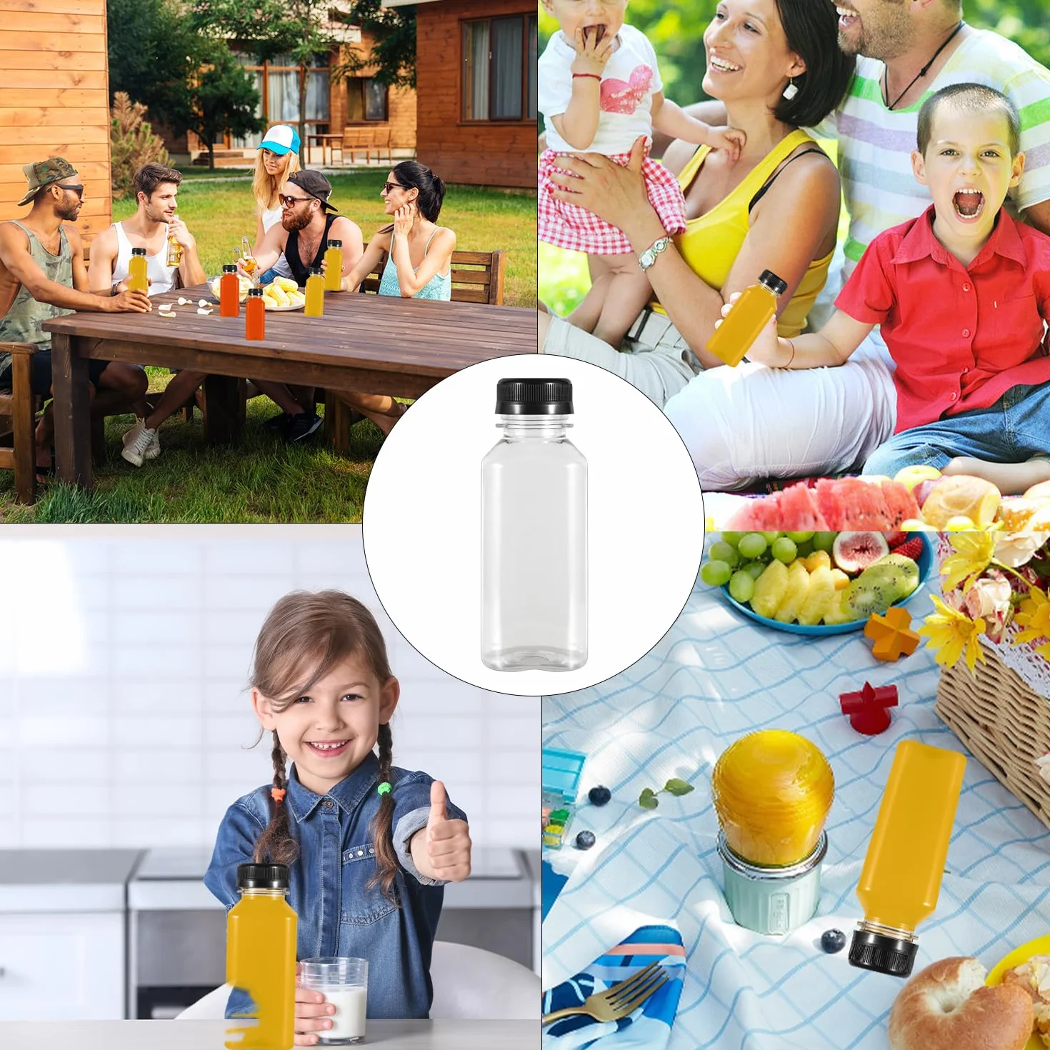 10 szt. plastikowych butelek na sok 250 ml z pokrywkami zabezpieczającymi przed manipulacją, puste plastikowe butelki wielokrotnego użytku, pojemniki na mleko, wodę, napoje