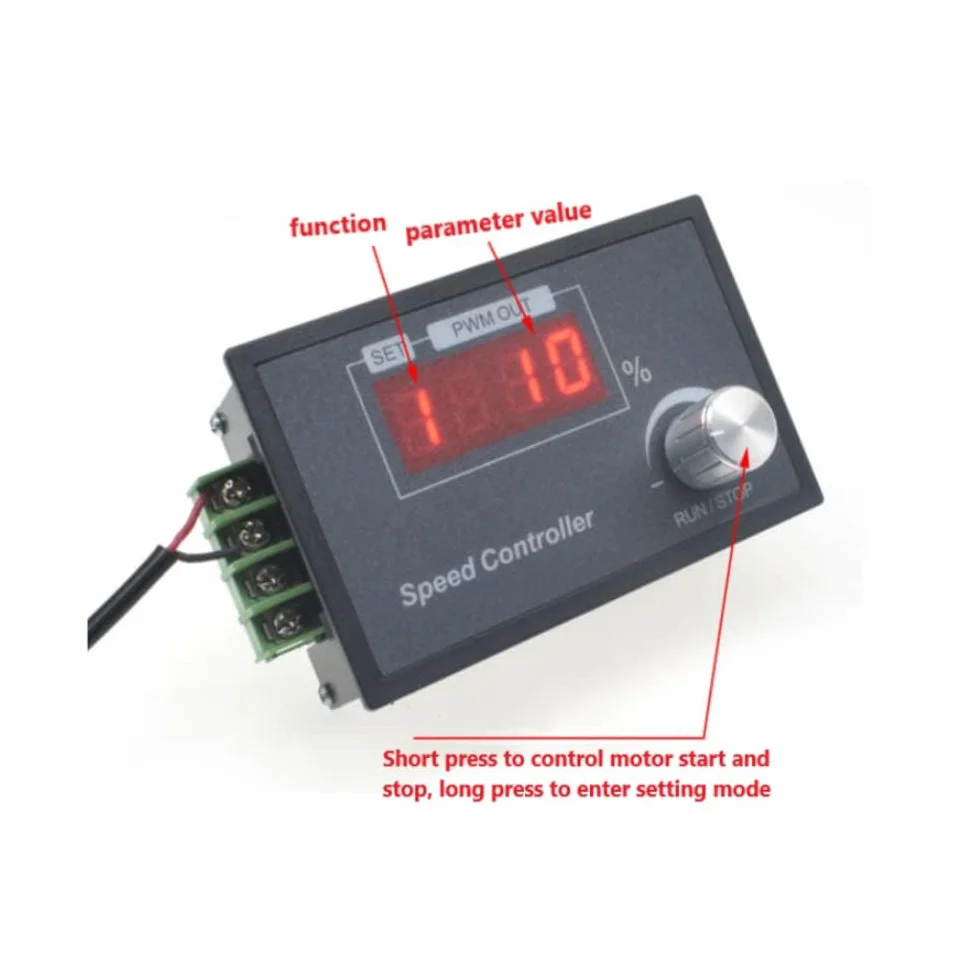 Aideepen Regulator prędkości silnika prądu stałego, PWM DC 6-60V 12V 24V 36V 48V 30A Regulator prędkości z płynną regulacją bezstopniową, regulator z przełącznikiem start/stop