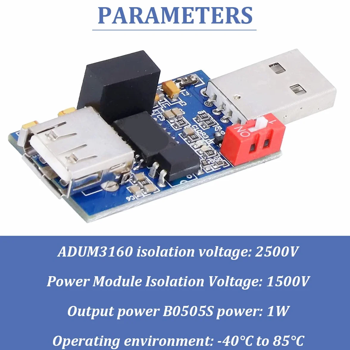 ADUM3160 Moduł izolatora USB, płyta izolatora USB na USB 1500 V, moduł izolatora napięcia, bez sterowników, obsługa Plug-and-Play, 12 Mbit/s 1,5 Mbit/s z kablem USB