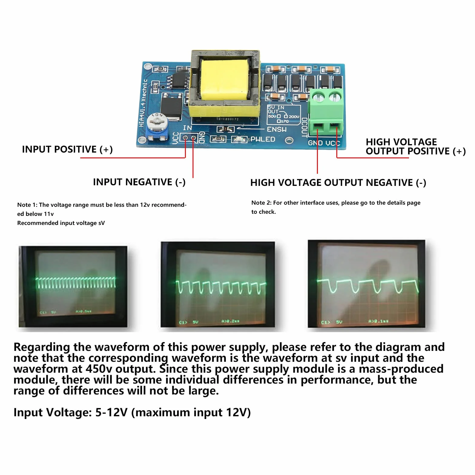 Moduł Konwertera Wzmocnienia Zasilania DC-DC z Napięciem Wejściowym 5 V-12 V do Napięcia Wyjściowego 350 V-1200 V