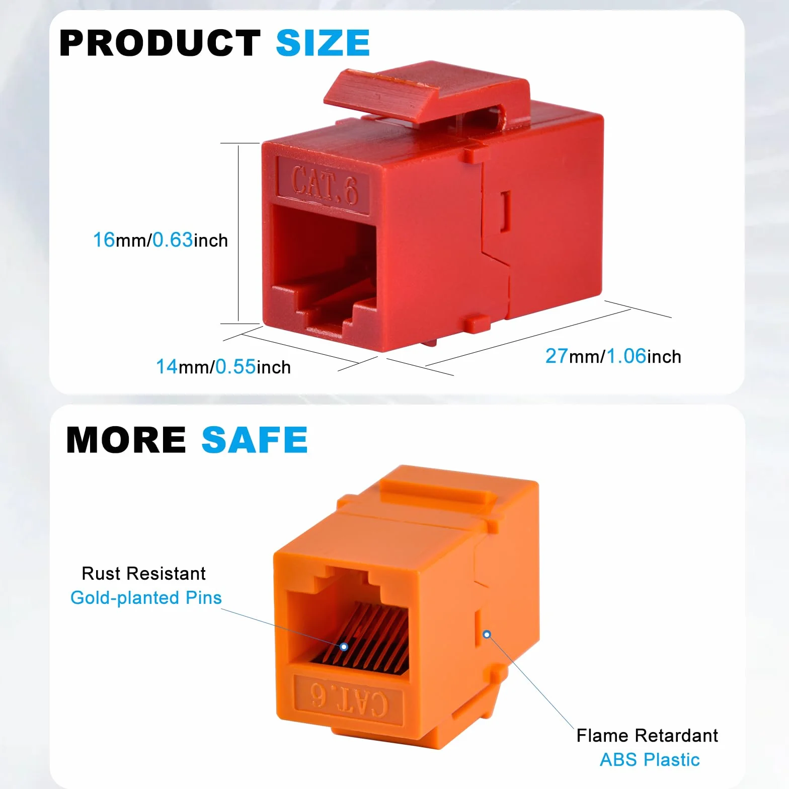 GeeekPi Keystone RJ45 Cat6 Connectors, zestaw 12 sztuk, wielokolorowe, pozłacane szpilki, obudowa ABS