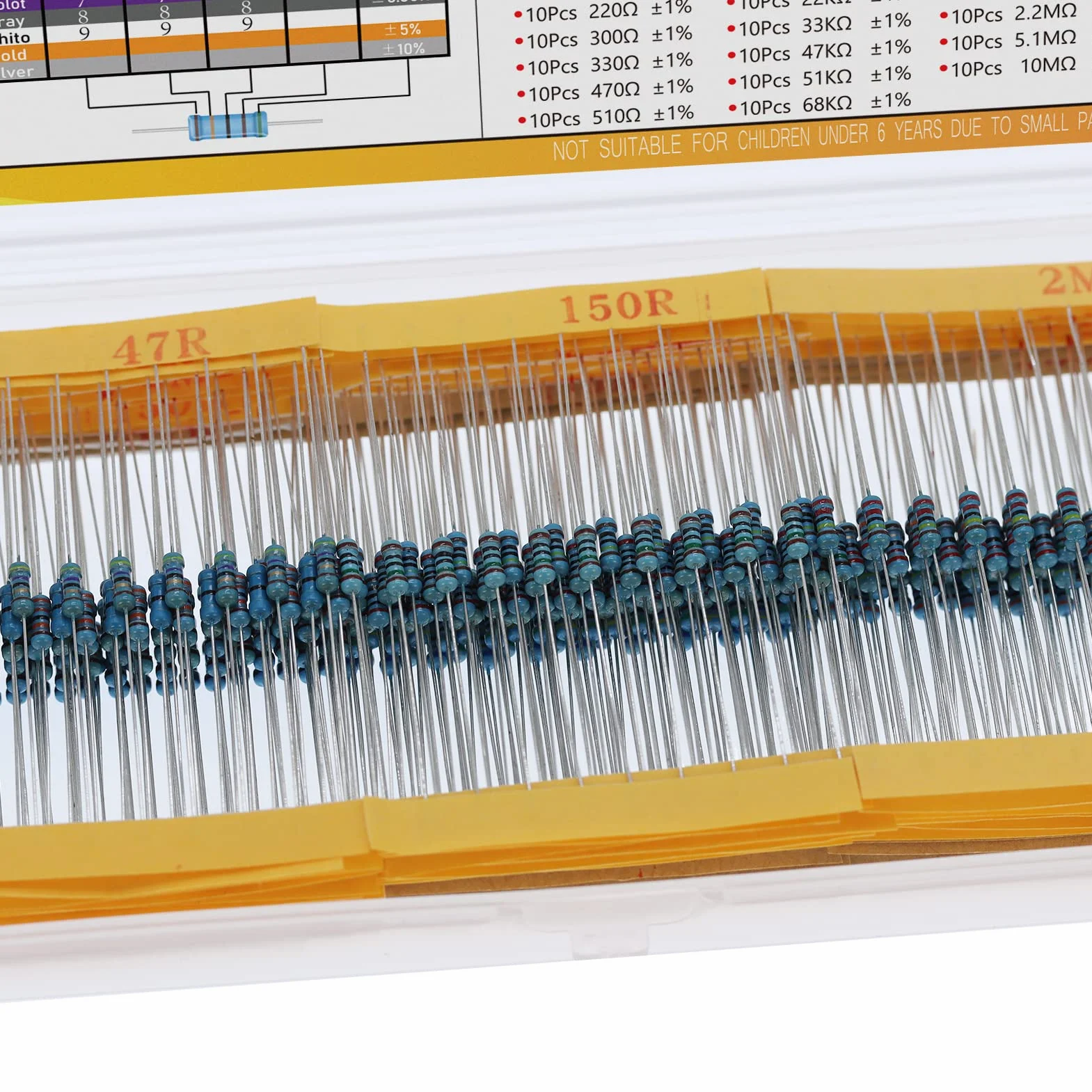 AUKENIEN Zestaw Rezystorów 1/4W 0 Ohm-10M Ohm 40 wartości 1% Metalowy